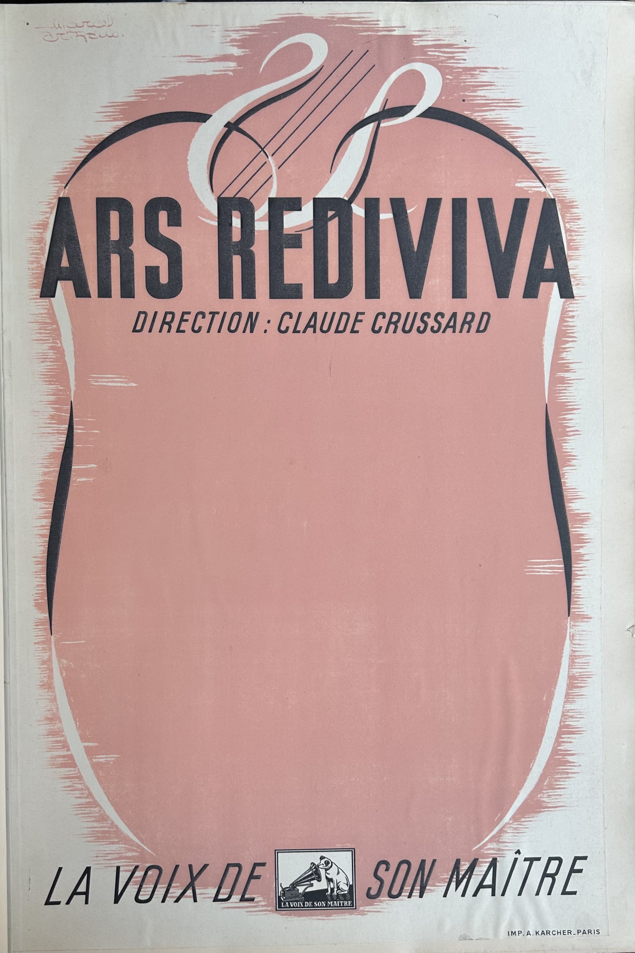 Pink printing proof poster with black text and empty space in the middle to add eventual dates and venues.