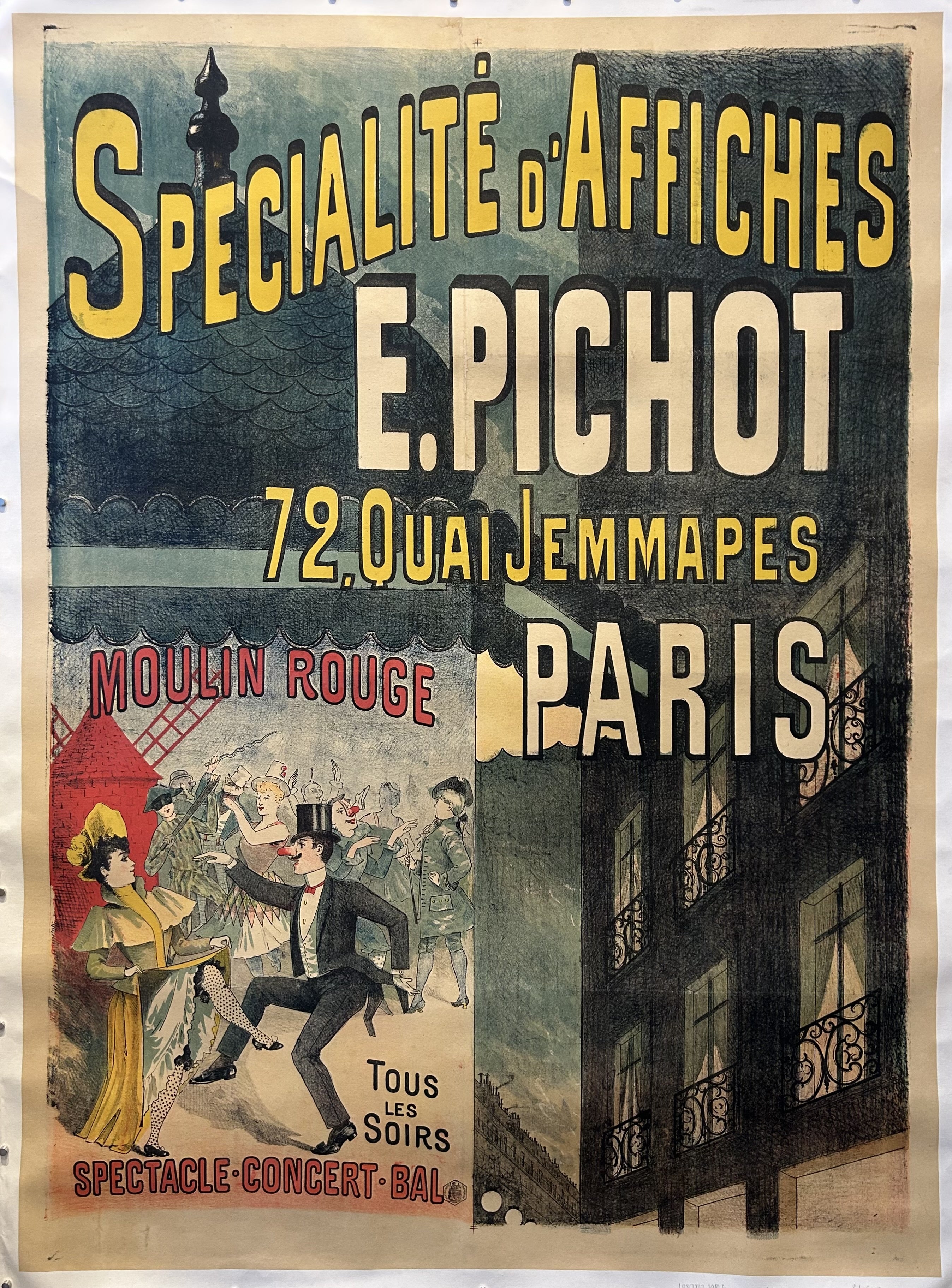 E. Pichot poster with yellow and white text to advertise printing house services