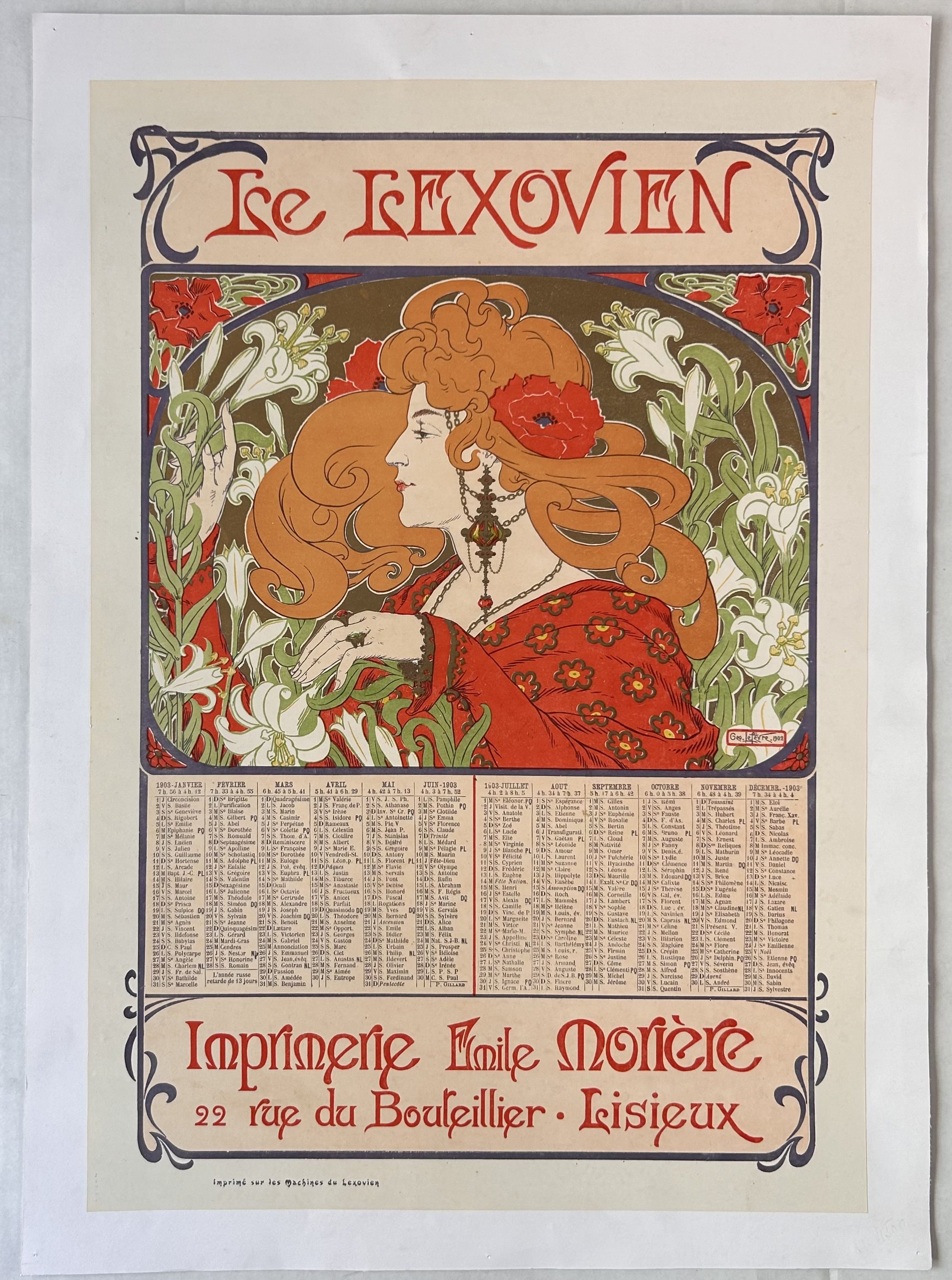 The poster's title, "Le Lexovien," refers to a journal/newspaper that was published in Lisieux, France, from 1831 to 1944. This specific poster served as a calendar published by the journal.