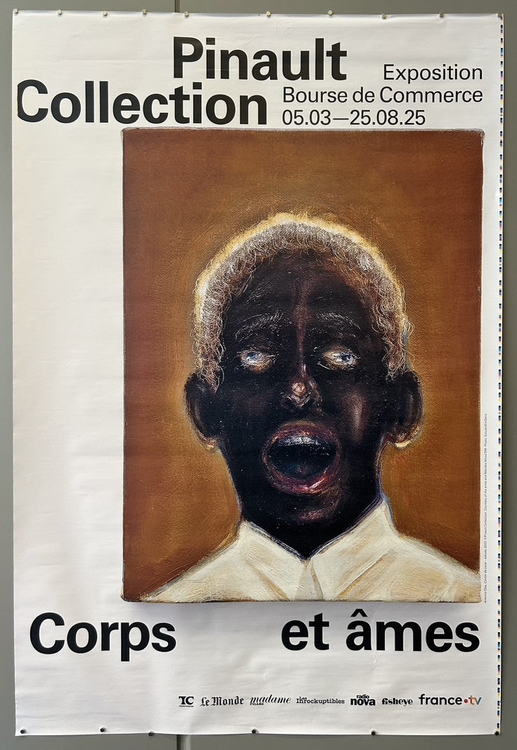 Advertises the "Corps et âmes" (Bodies and Souls) exhibition at the Bourse de Commerce - Pinault Collection in Paris, which ran from March 5 to August 25, 2025.