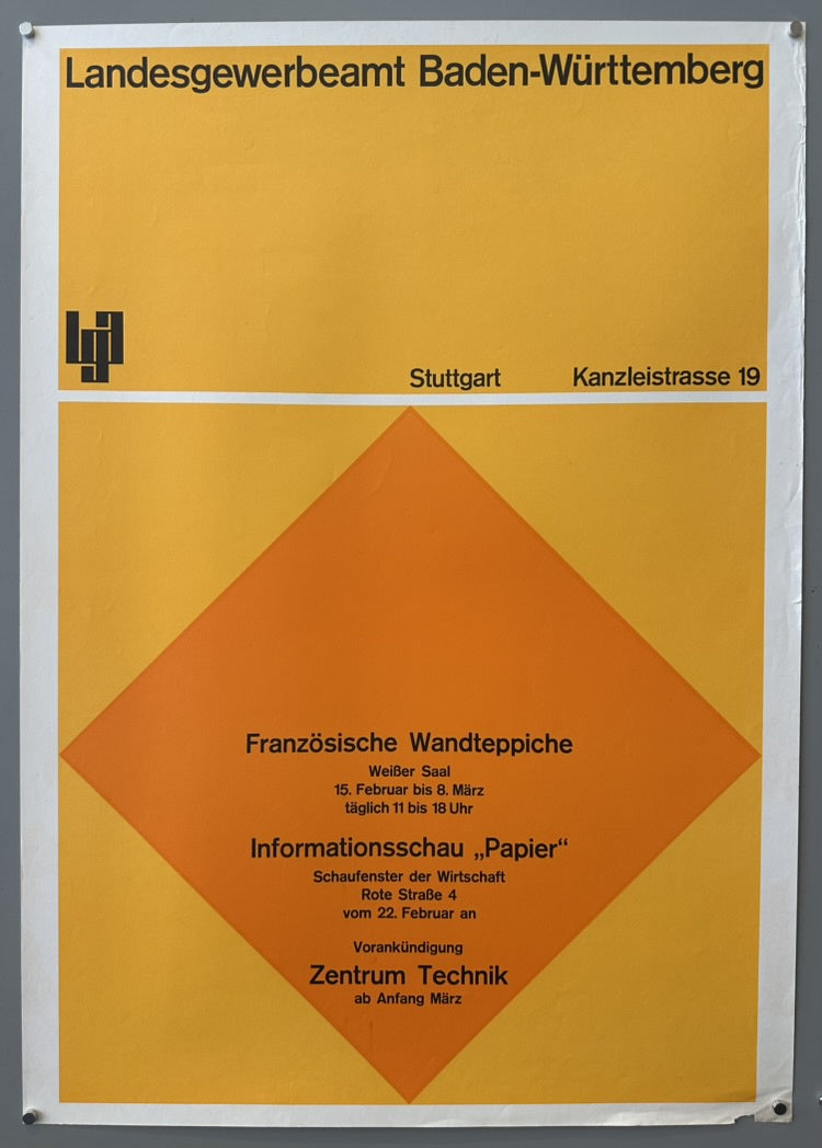 This poster is an exhibition announcement from the Landesgewerbeamt Baden-Württemberg (State Office for Trade and Industry of Baden-Württemberg) in Stuttgart, Germany