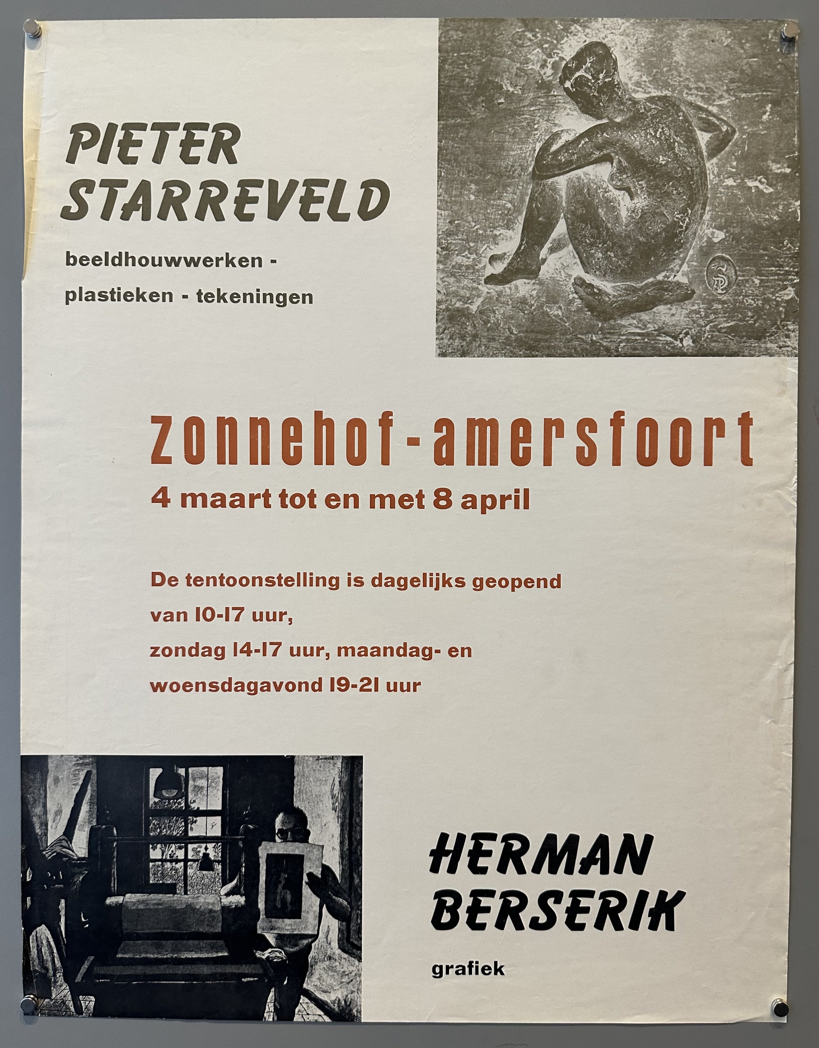 The poster features Pieter Starreveld, a Dutch artist who was active in the Netherlands and known for his sculptures.
