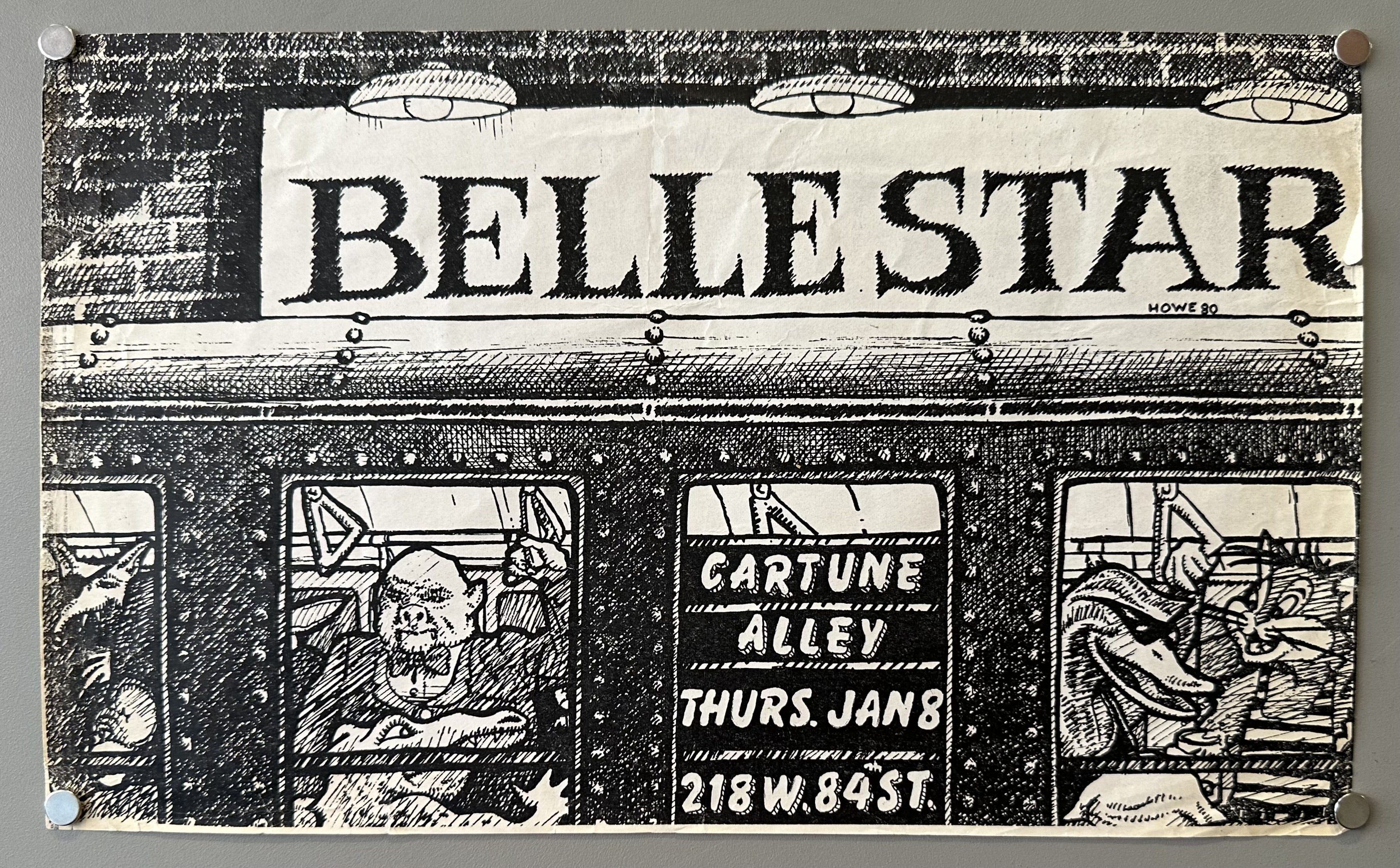 A black and white illustration  for Belle Star on "Thurs. Jan 8" at 218 W. 84st