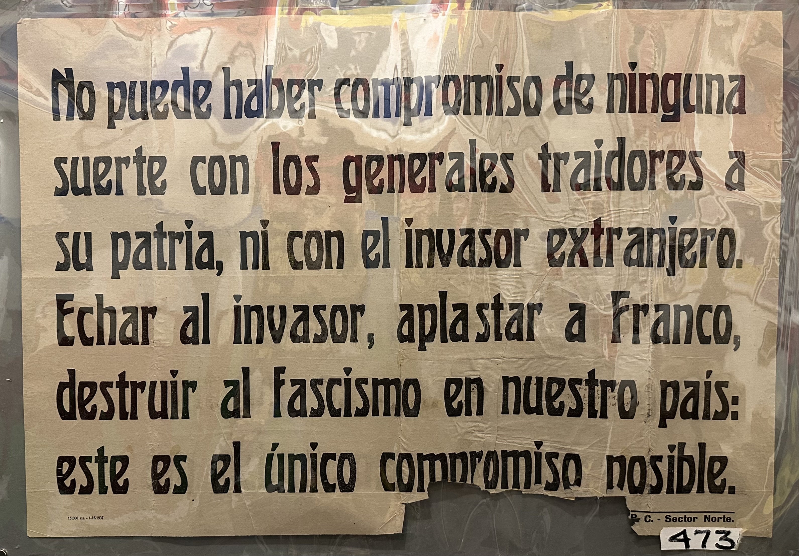 Black text over beige background calling for an end to fascism under Franco.