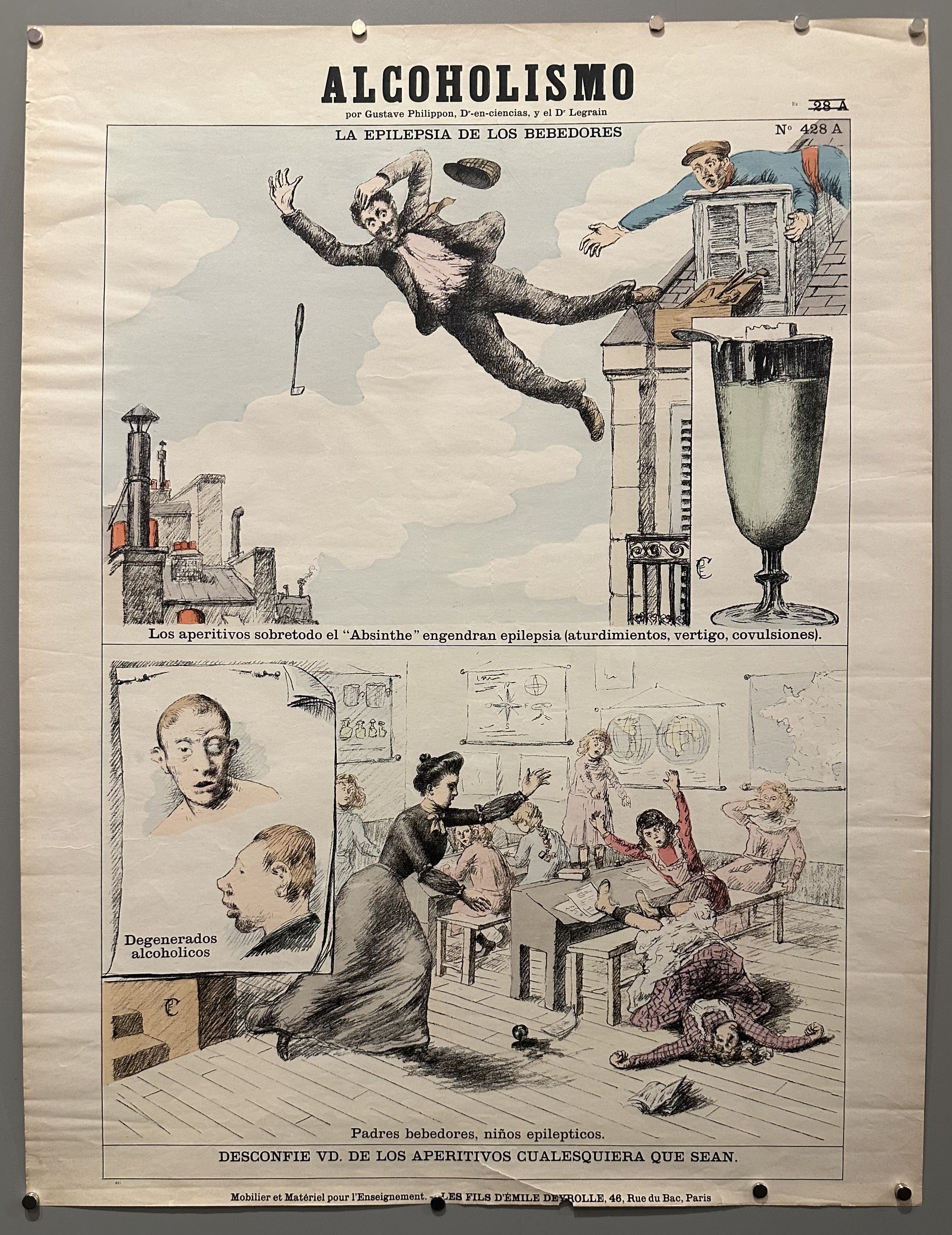 Two vignetttes of people suffering from alcohol abuse in anti-alcohol poster.