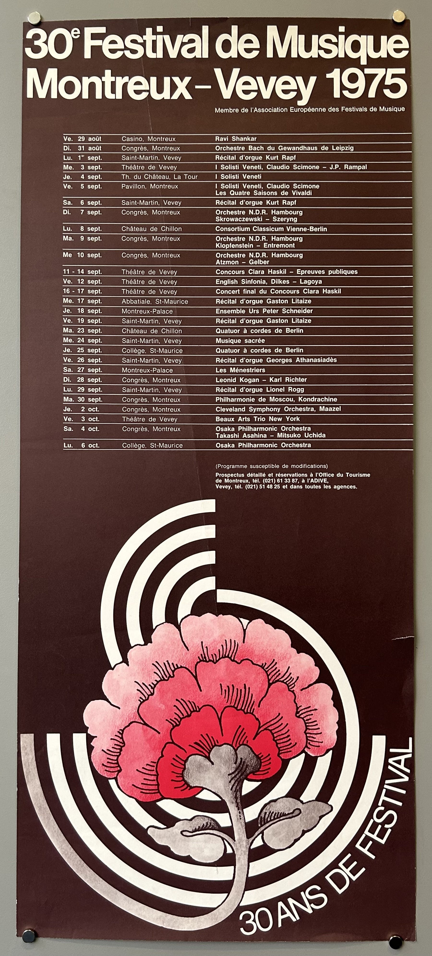 Brown poster with white text promoting a classical music festival in France.