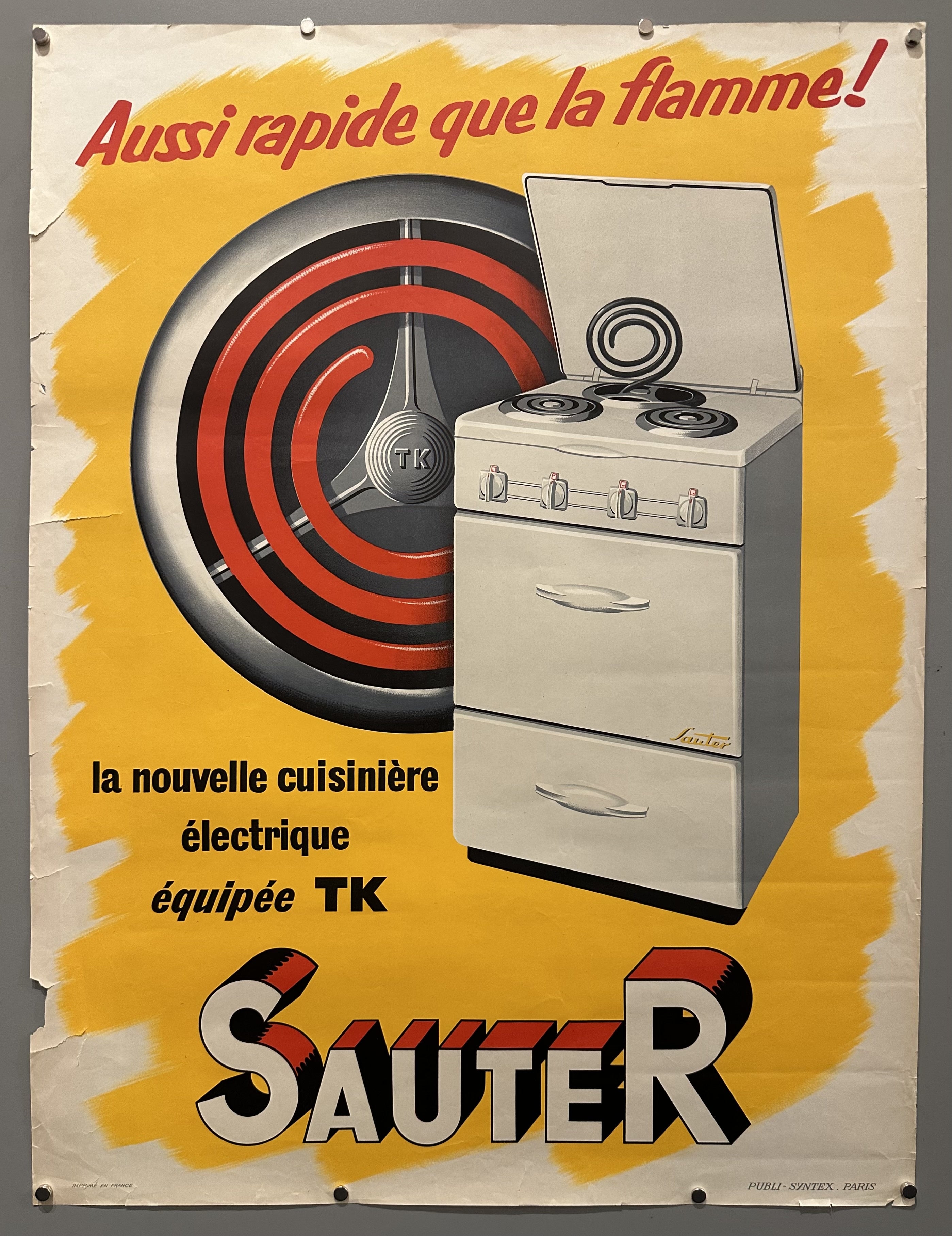 French advertisement for electric stoves featuring illustration of stove and burner.