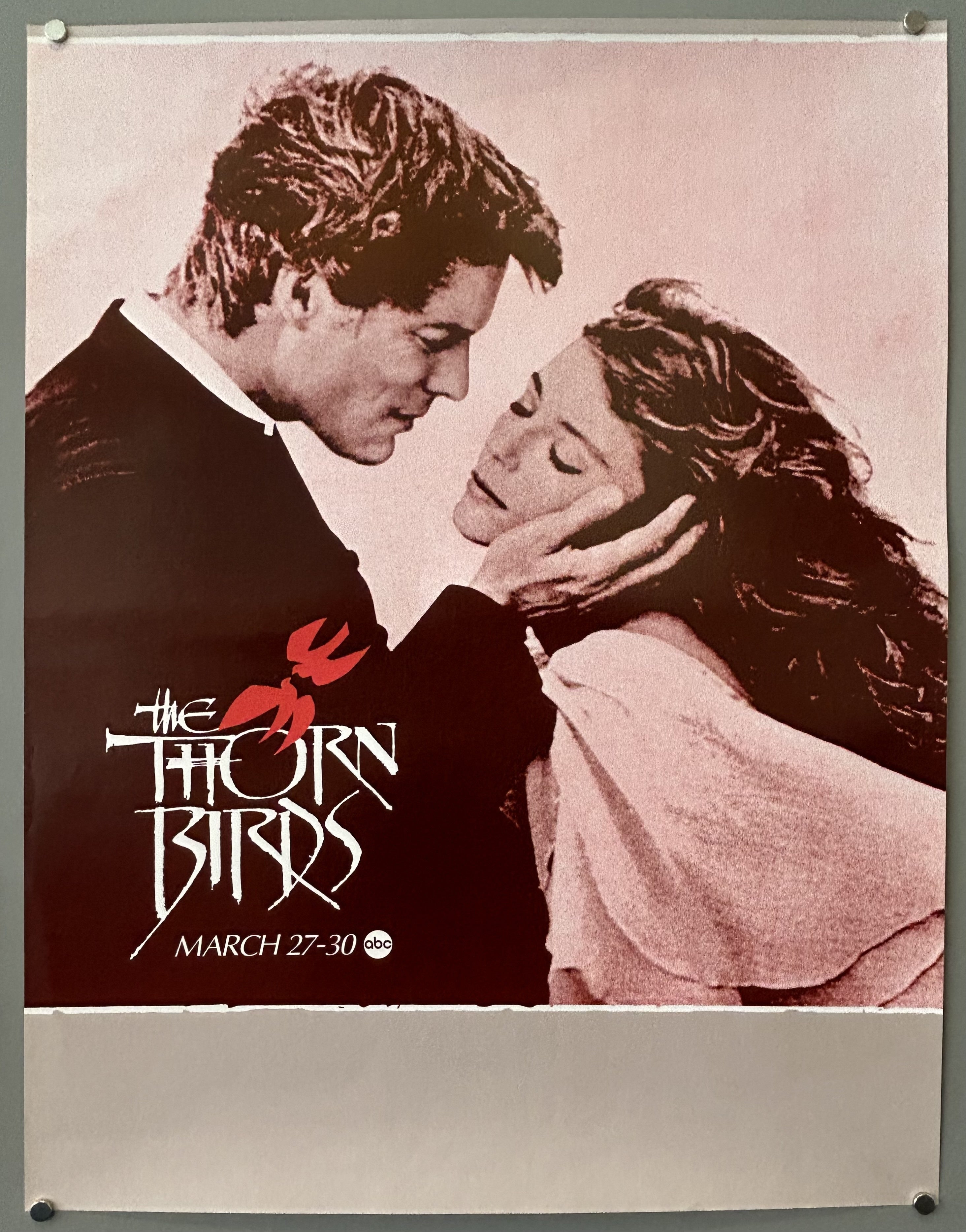 Poster of the two leads in the show embracing to promote viewership.