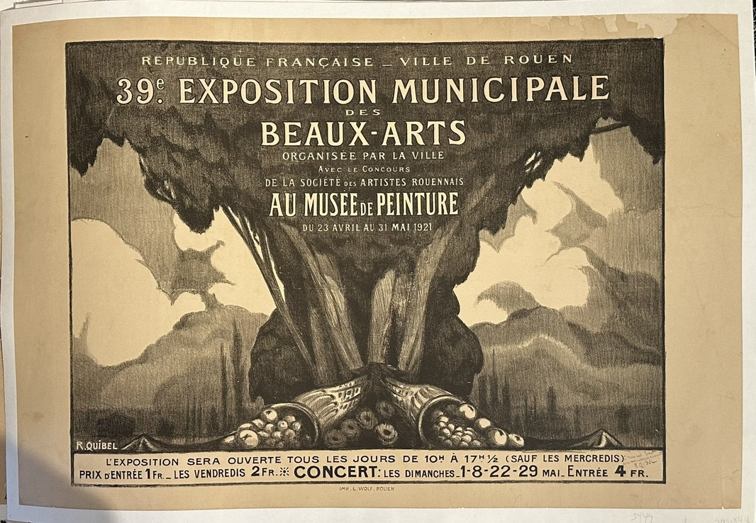 It advertises the "39e Exposition Municipale des Beaux-Arts" (39th Municipal Exhibition of Fine Arts) organized by the city and held "AU MUSEE DE PEINTURE" (at the Museum of Painting) in Rouen, further confirming its location.