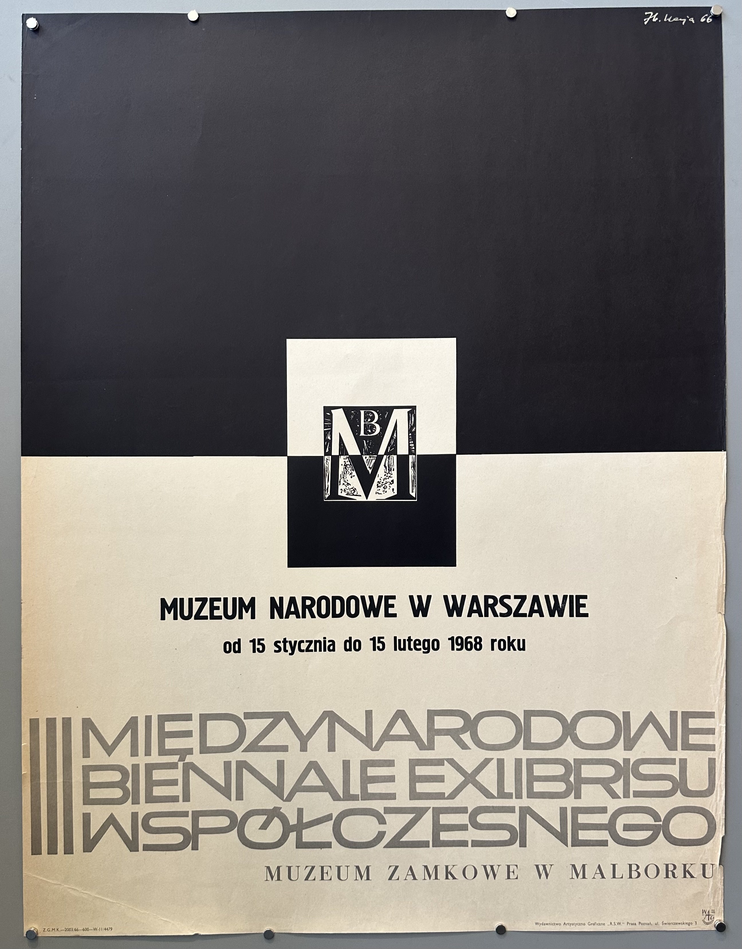 This poster advertises the International Biennale of Contemporary Ex-Libris, held at the Malbork Castle Museum (Muzeum Zamkowe w Malborku), and organized in conjunction with the National Museum in Warsaw (Muzeum Narodowe w Warszawie)
