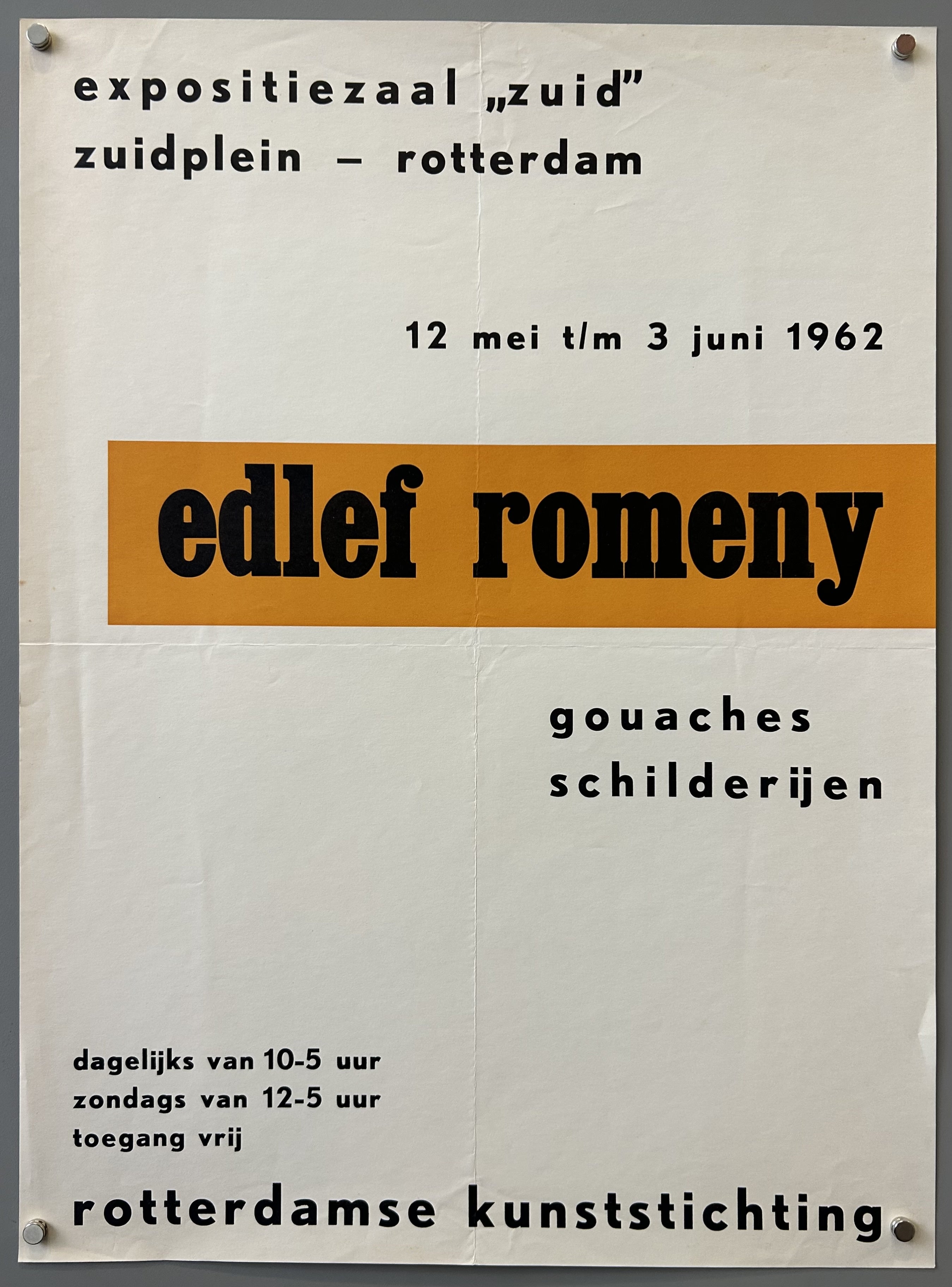 art exhibition for the artist Edlef Romeny. The artist's name is highlighted in large, bold, black letters within a prominent orange rectangle in the center of the poster.