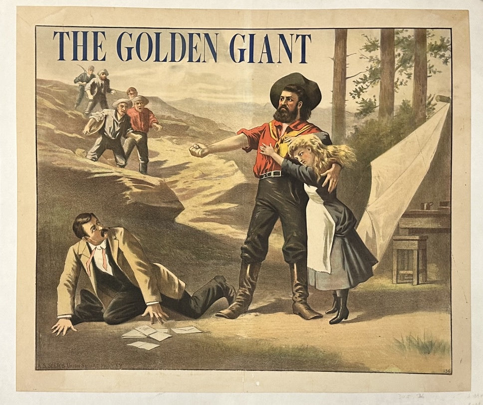 The printer of "The Golden Giant" poster is A.S. Seer's, located in Union Square, New York, as indicated by the text "A.S. SEER'S UNION SQUARE, N.Y." printed on the poster itself.