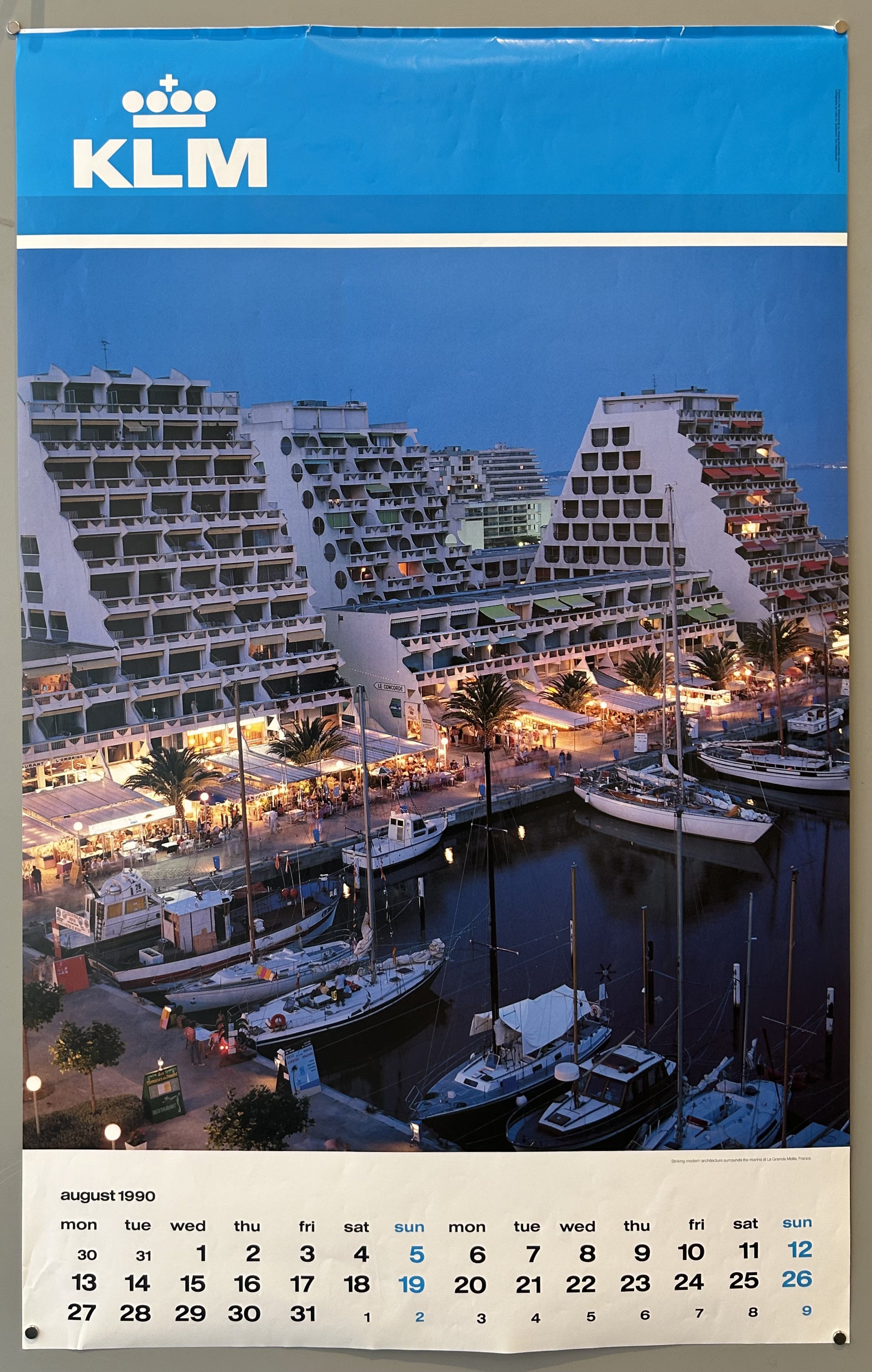 August 1990 KLM Calendar Page