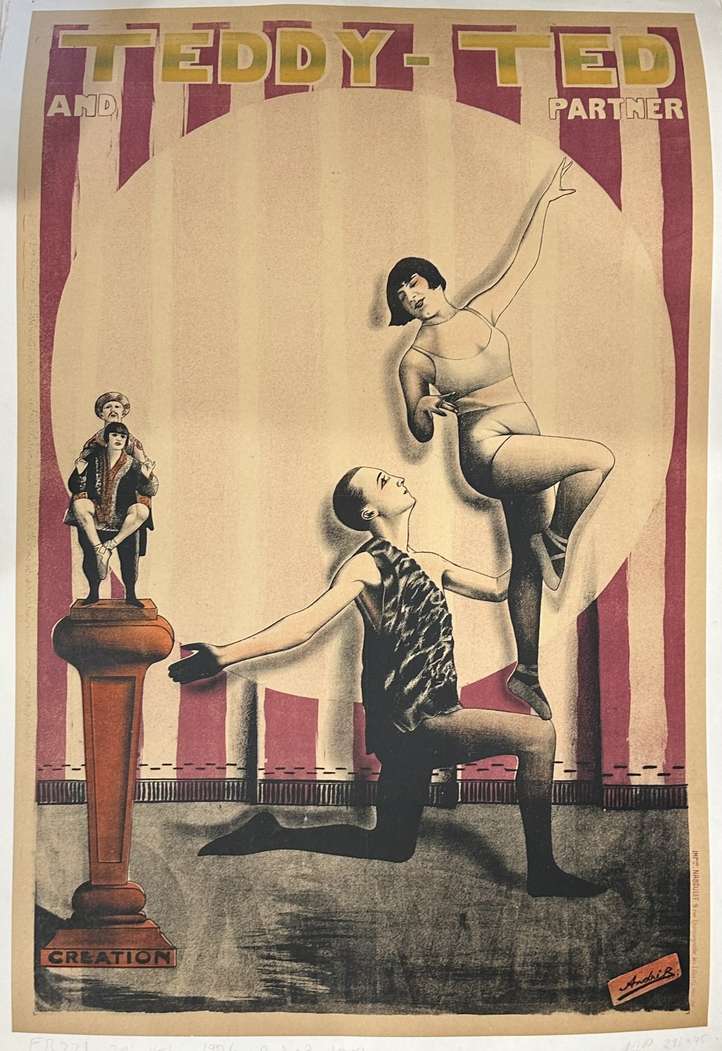 original vintage Art Deco poster from 1926 advertising the French circus performers "Teddy-Ted and Partner"