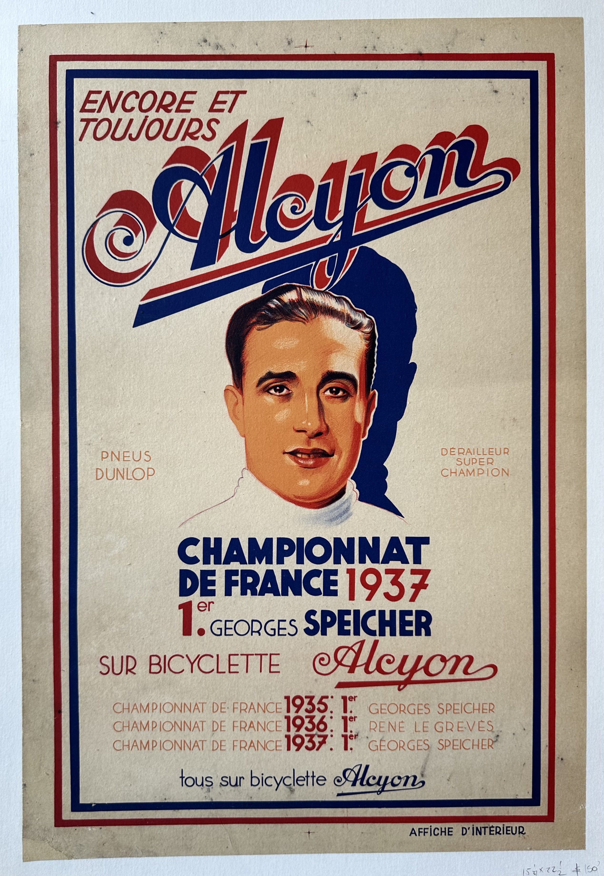 Georges Speicher's portrait in the middle of this advertisement for the French national road race championship.