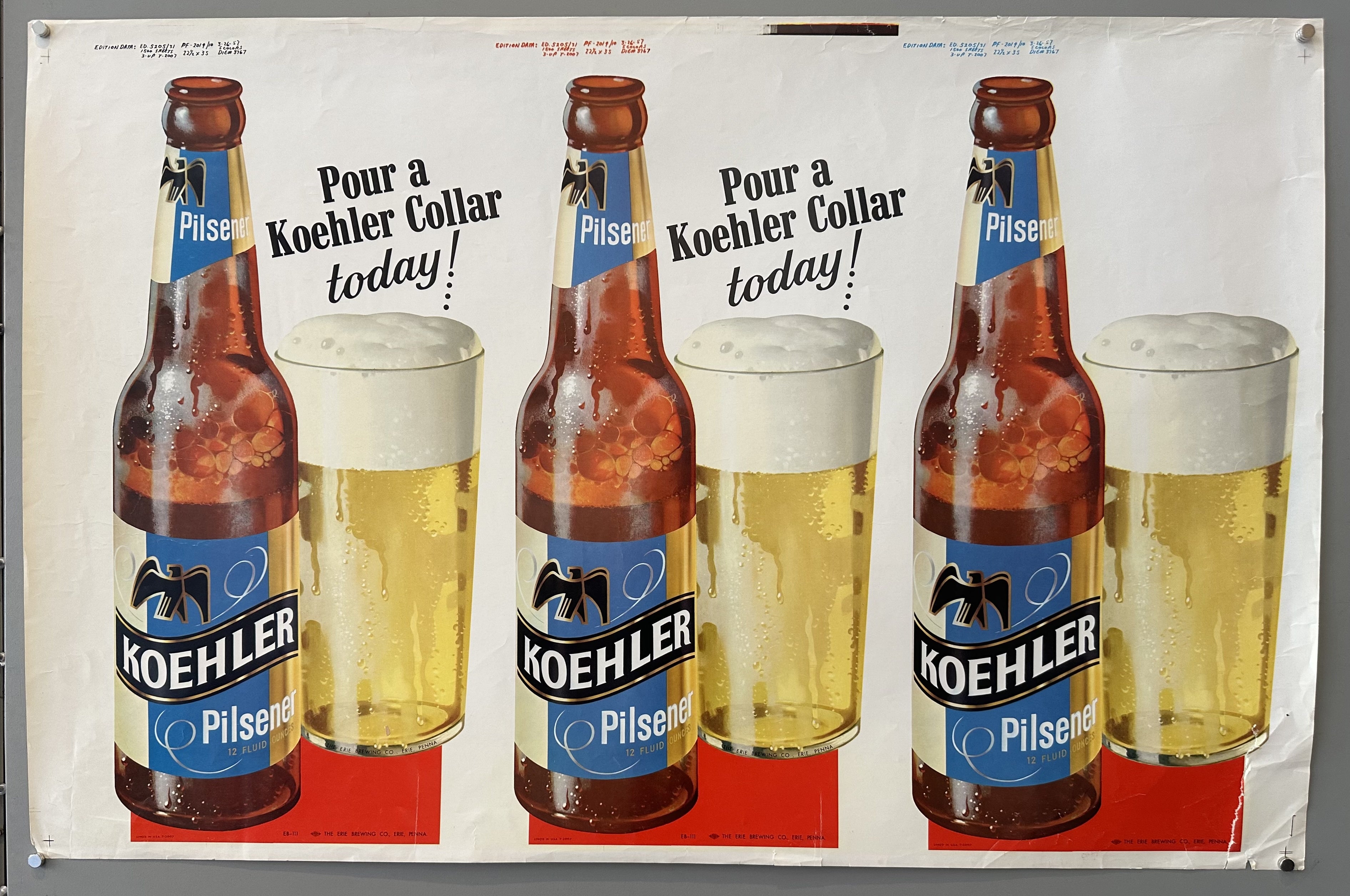 Three repeating Koehler Pilsener illustrations against a white background.