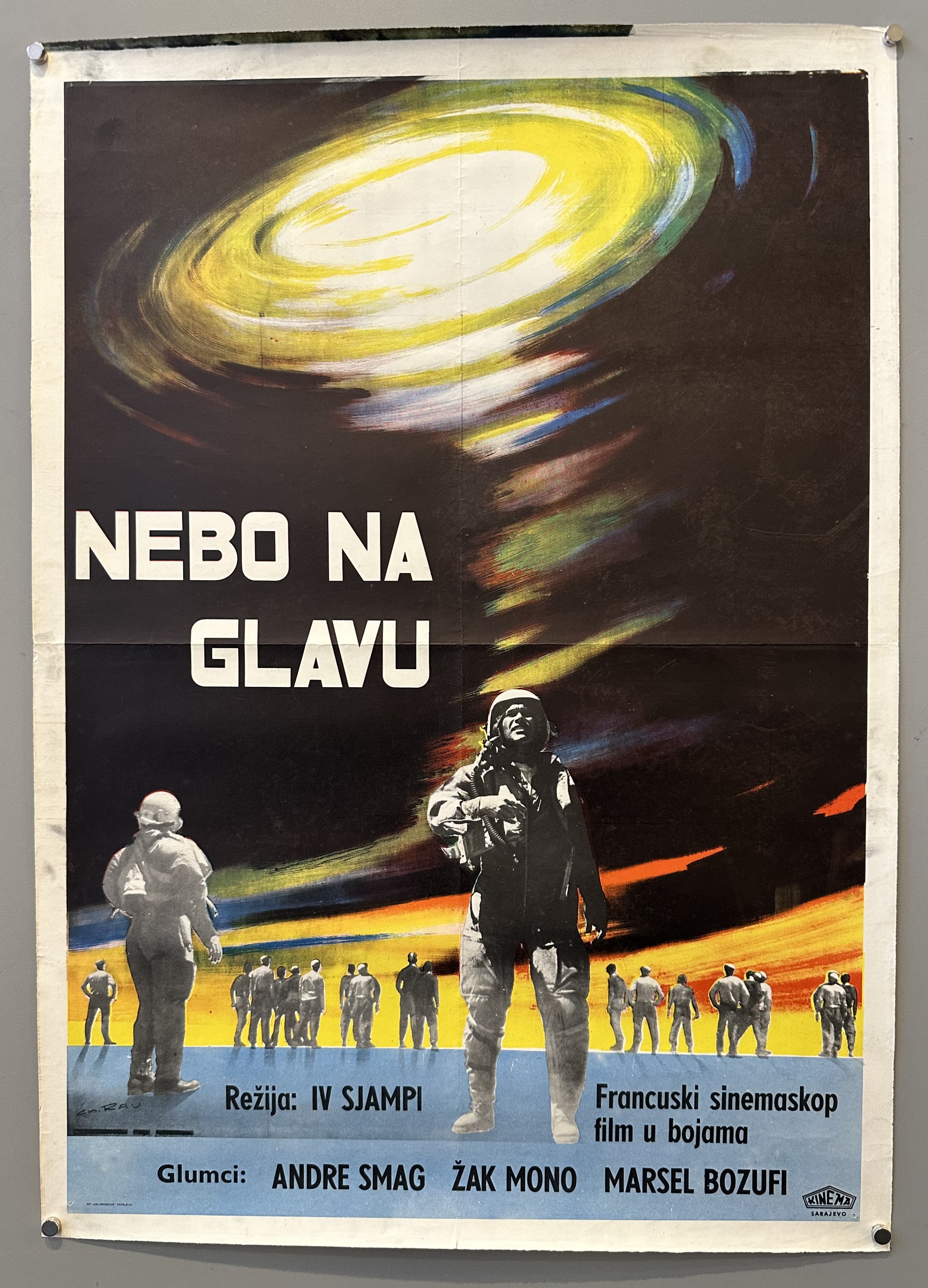 Croatian poster for French film featuring illustration of outer space and astronauts.
