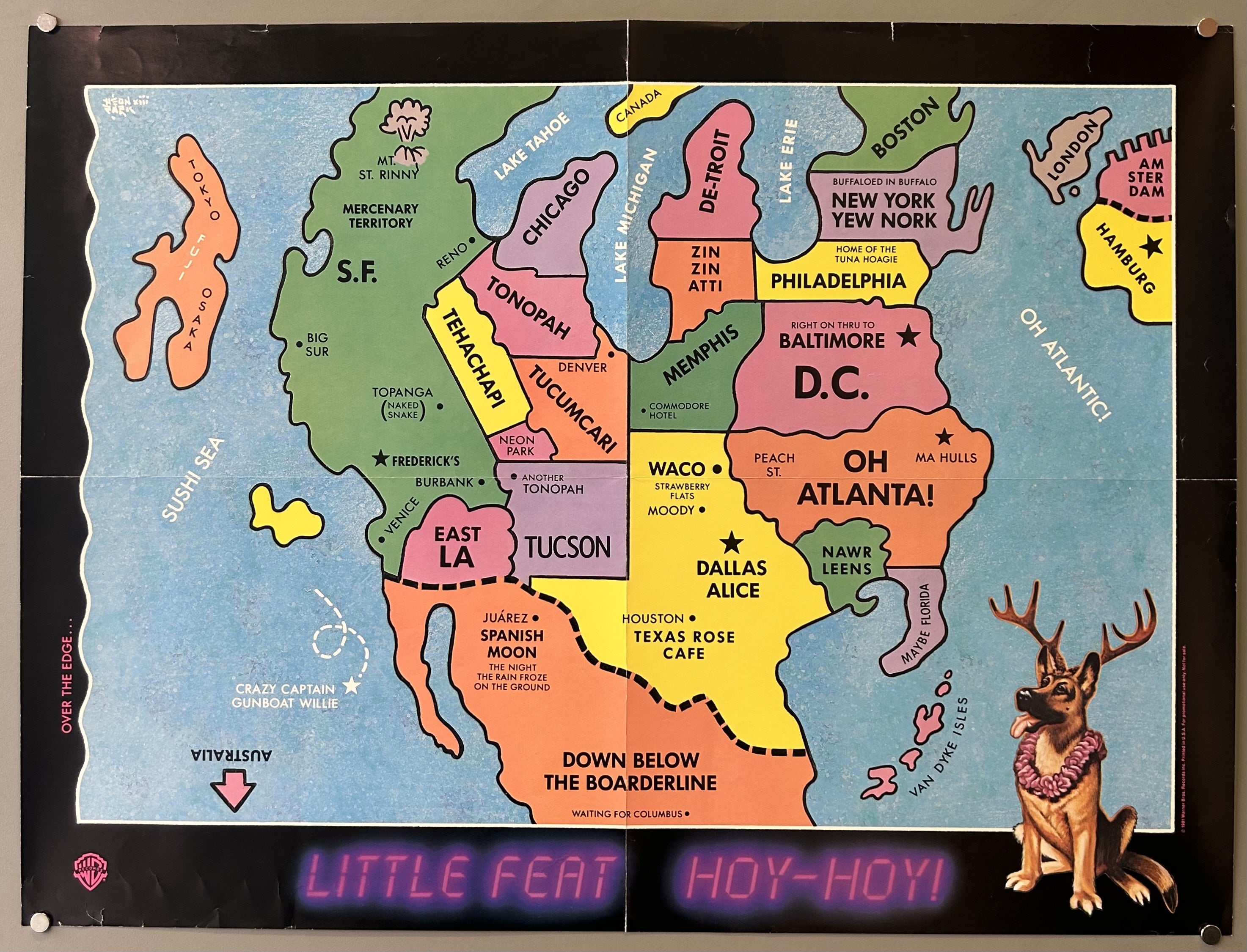 Satirical map of the continenal US to promote new rock music album.