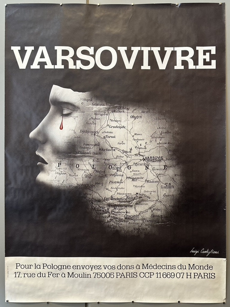 "VARSOVIVRE" is a portmanteau of "Varsovie" (Warsaw) and "vivre" (to live), suggesting a message of hope or survival for Warsaw/Poland.