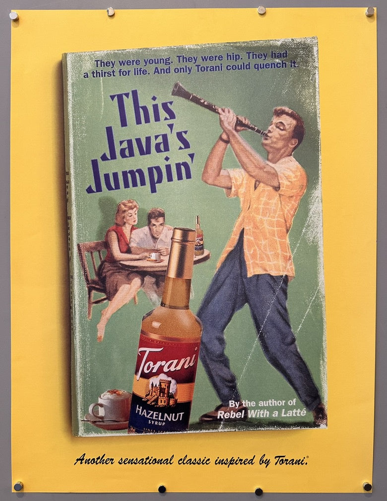 The "This Java's Jumpin'" poster for Torani Hazelnut Syrup is an advertisement from a campaign created by Maiden Lane Inc., San Francisco. This campaign was featured in Lürzer's Archive, a prominent international advertising magazine.