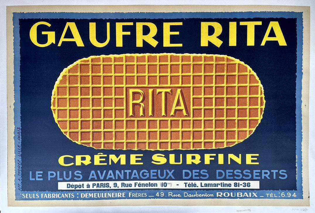 Vintage French advertising poster for Gaufre Rita waffles.