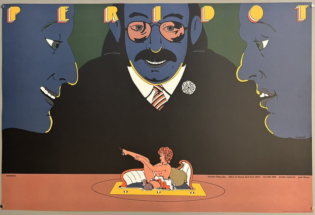 The artwork depicts three large faces, including a central figure resembling Chwast himself, surrounding a smaller figure of a woman. This design is characteristic of Chwast's work, often combining subversive elements with strong visual commentary.