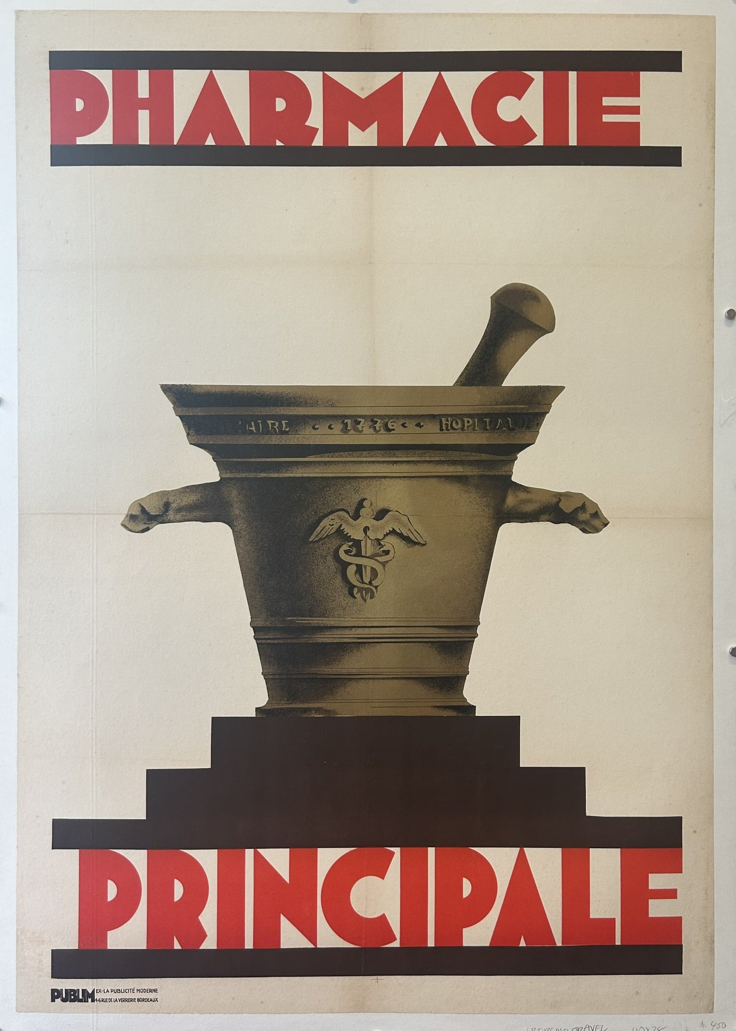 This poster is part of a series titled "Great Moments in Pharmacy," with paintings by Thom and prints originally done by Bender.