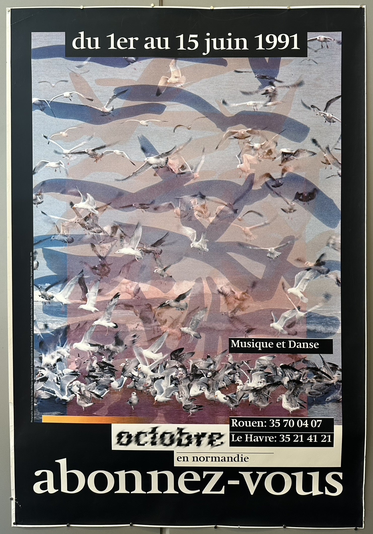 This poster advertises a "Music and Dance" event that took place from June 1st to June 15th, 1991, in Normandy, France. The poster also mentions "October" which might refer to the organizing entity or a specific program within the larger event.