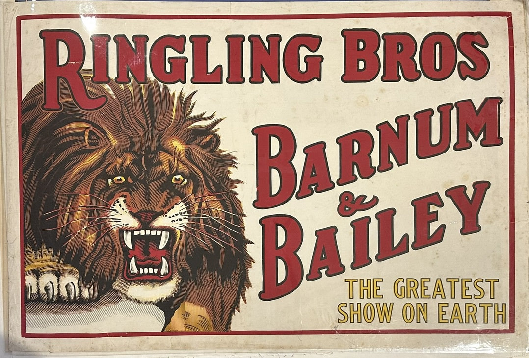 This poster is a vintage advertisement for the Ringling Bros. and Barnum & Bailey Circus, famously known as "The Greatest Show on Earth"