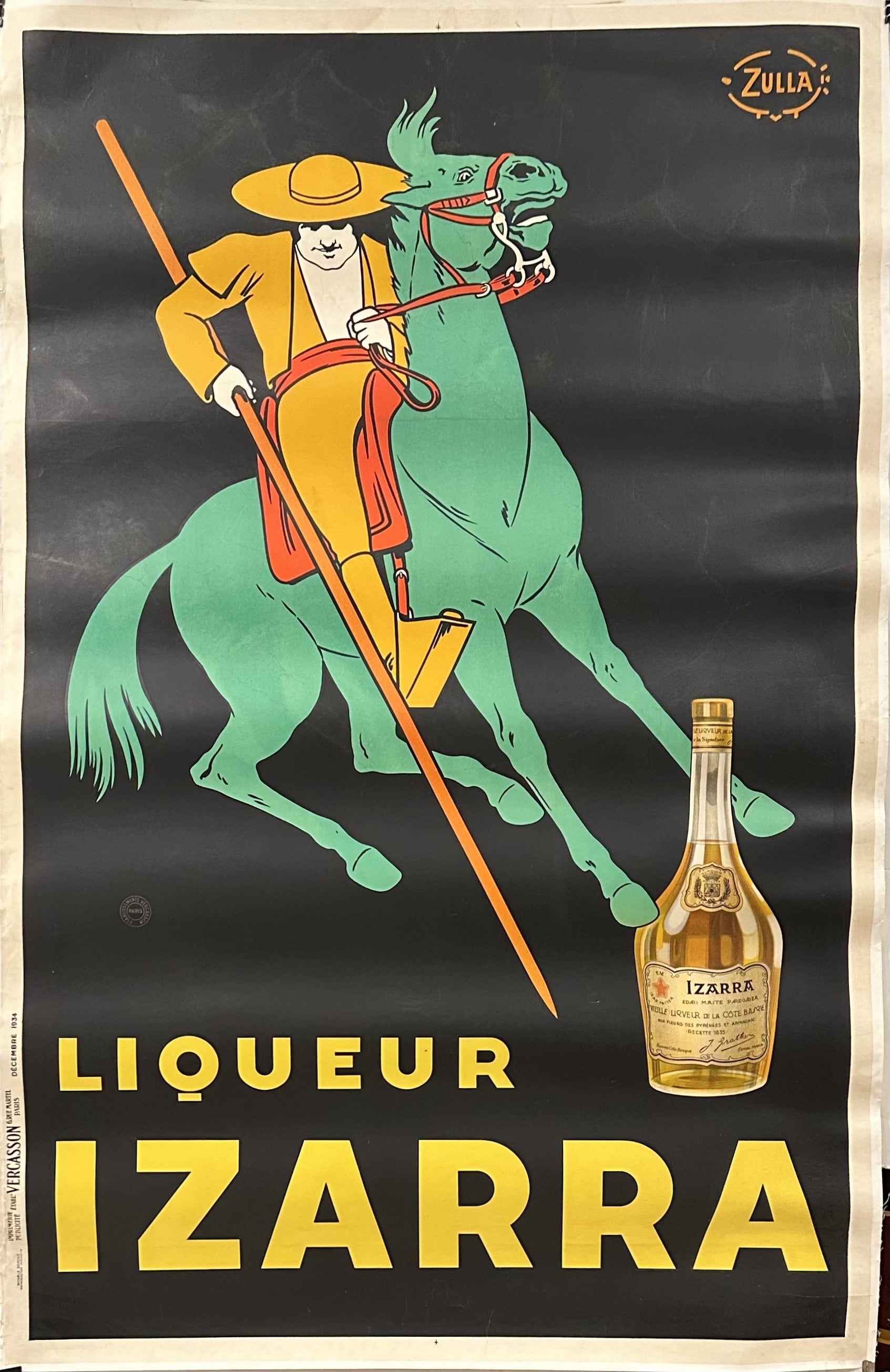 Poster from Izarra featuring a man on horseback against a dark black background.