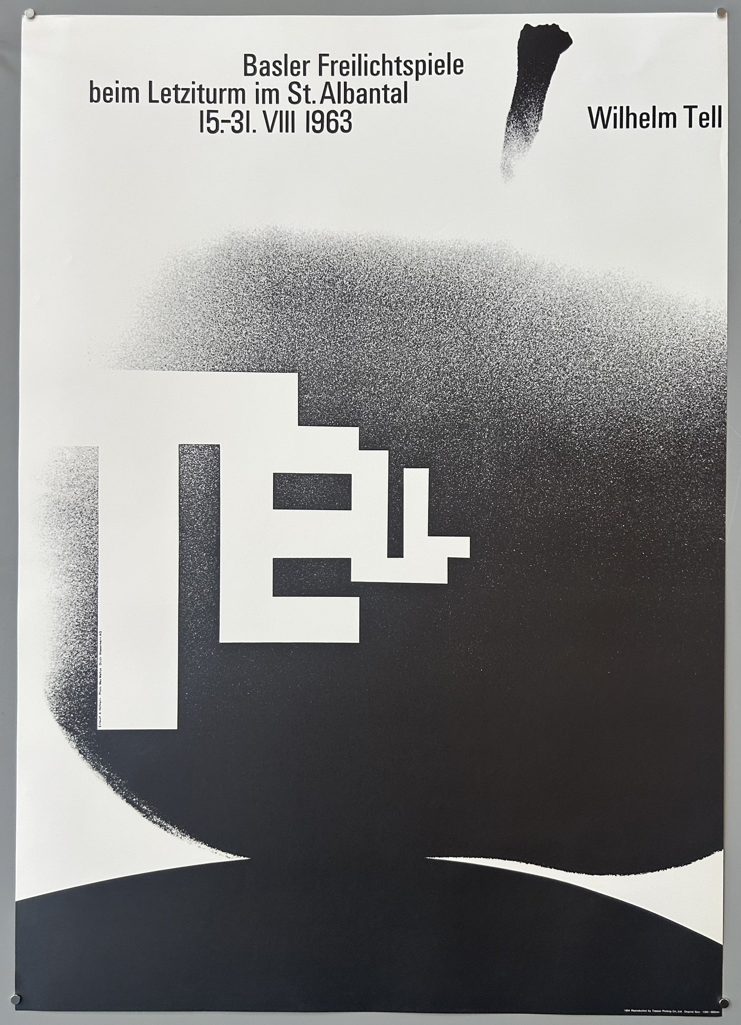 Black and white poster for "Basler Freilichtspiele" (Basel Open-Air Theatre) production of Friedrich Schiller's play Wilhelm Tell. <p>This poster advertises the 16th International Meeting of Jazz Vocalists in Zamość, Poland