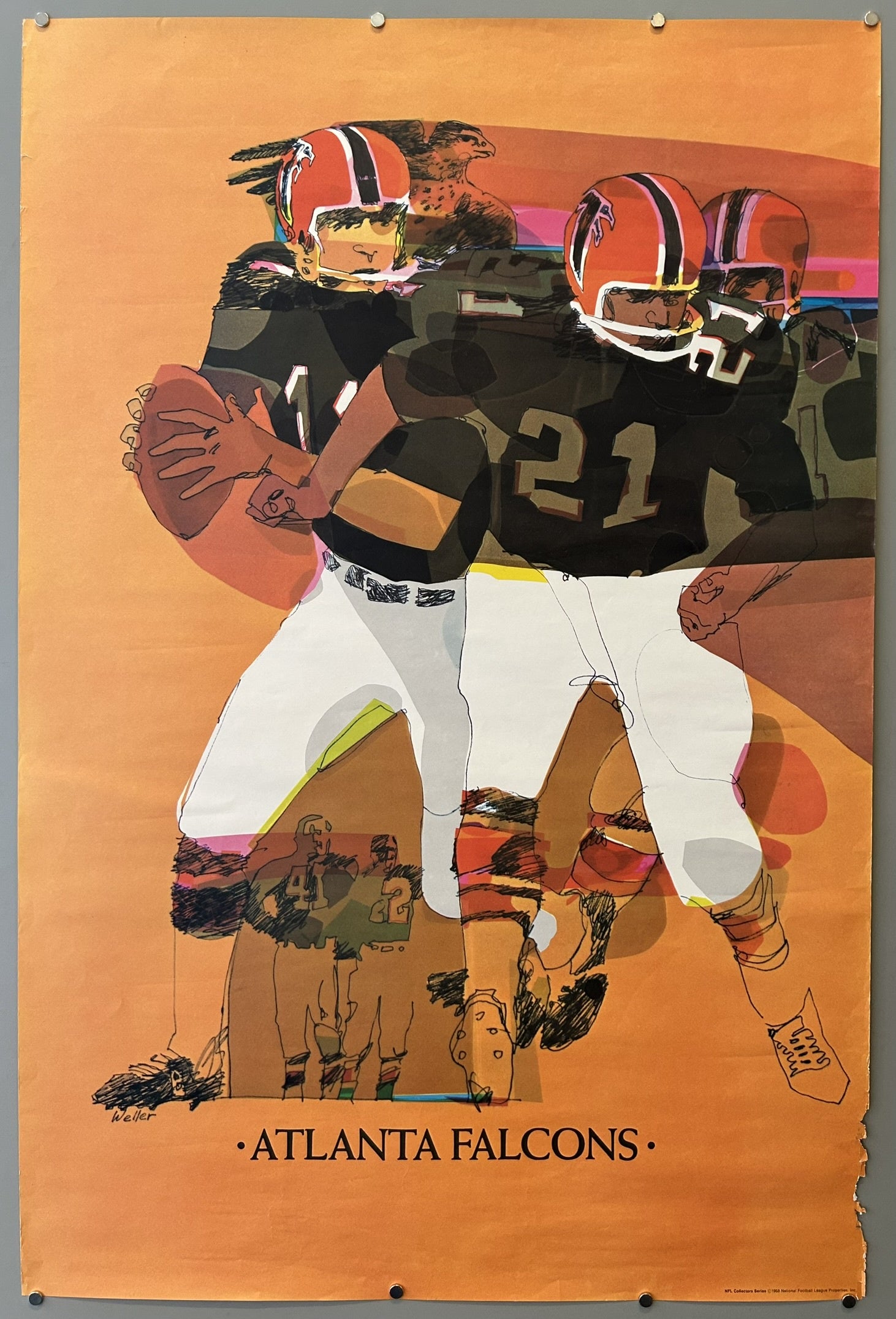 It is part of an NFL Collectors Series, created to celebrate the 50th Anniversary of the NFL National Football League in 1969. Some sources also suggest a 1967 or 1968 origin for similar posters in this series