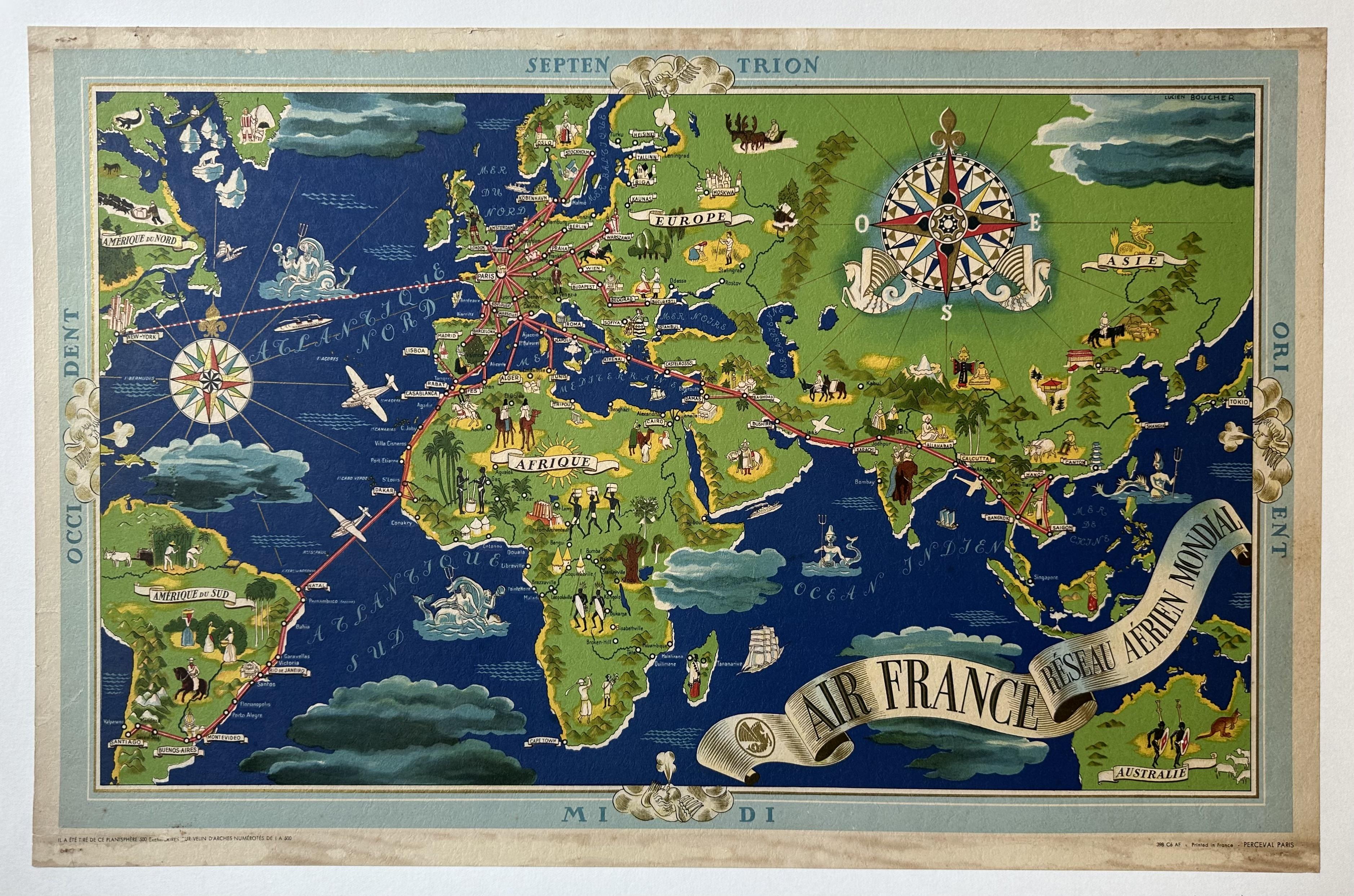 Map showing the continents with planes flying across.