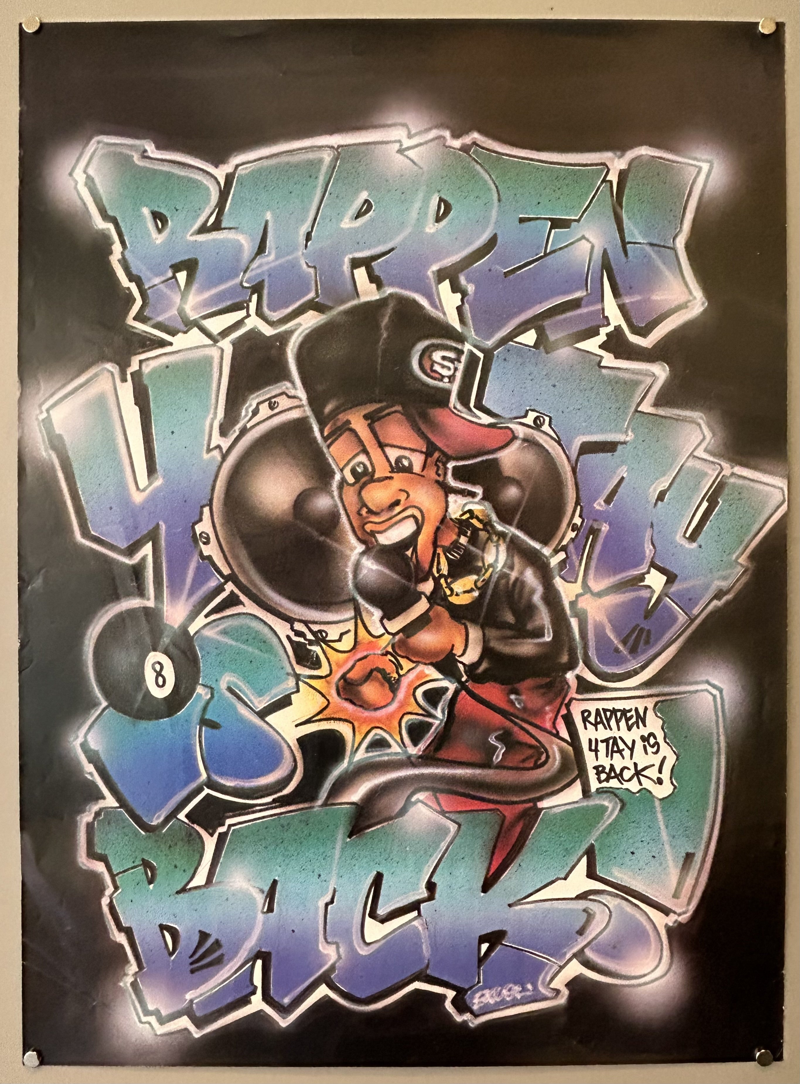 4 Tay is illustrated in middle of poster with graffiti-style text behind him to promote his new album.
