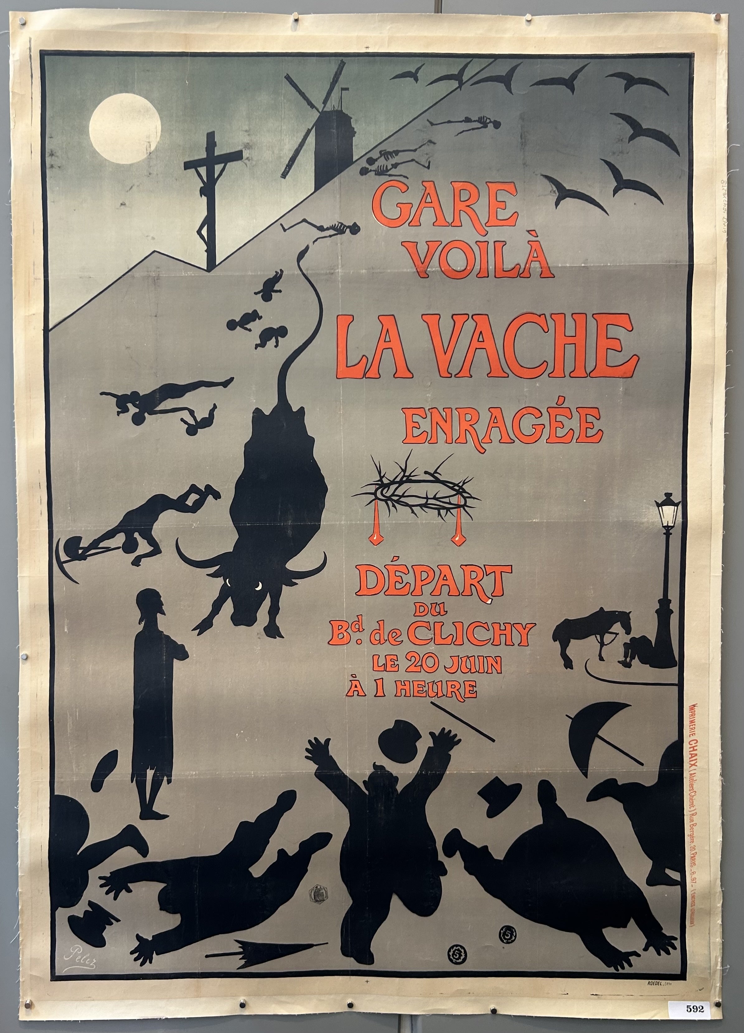 cows, people, and birds against backdrop