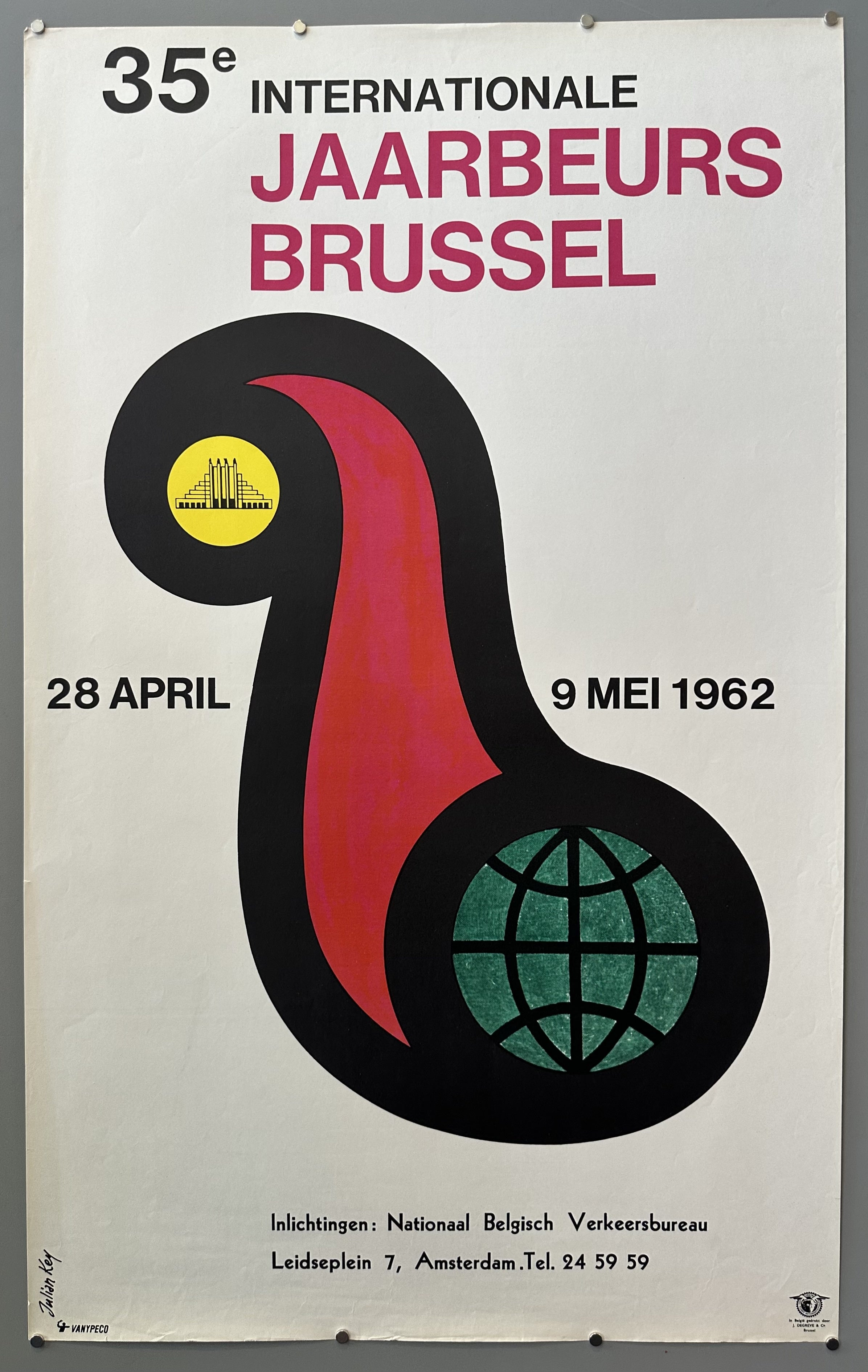 This poster advertises the 35th International Trade Fair Brussels (35e Internationale Jaarbeurs Brussel), which took place from April 28 to May 9, 1962.