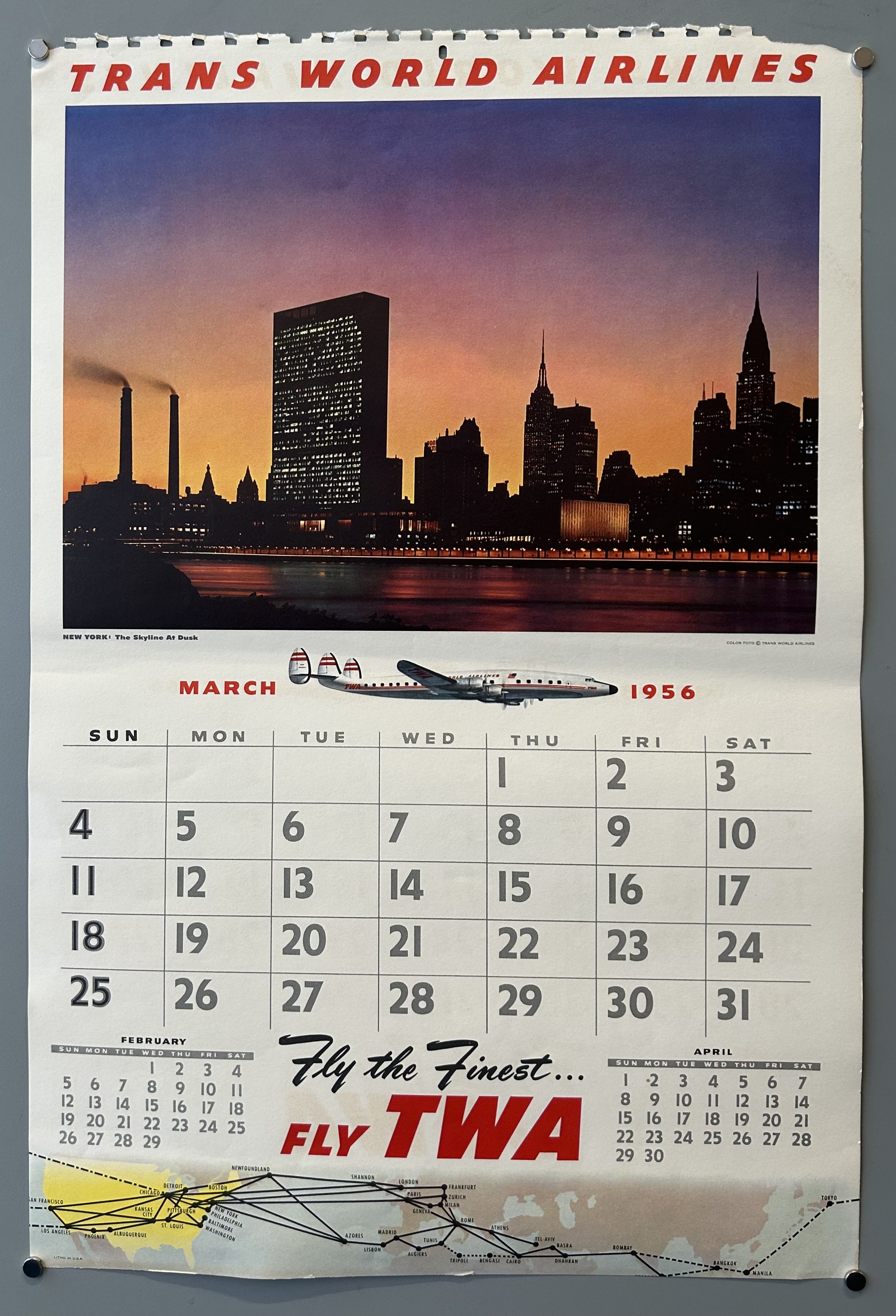TWA 1956 Calendar: March, October