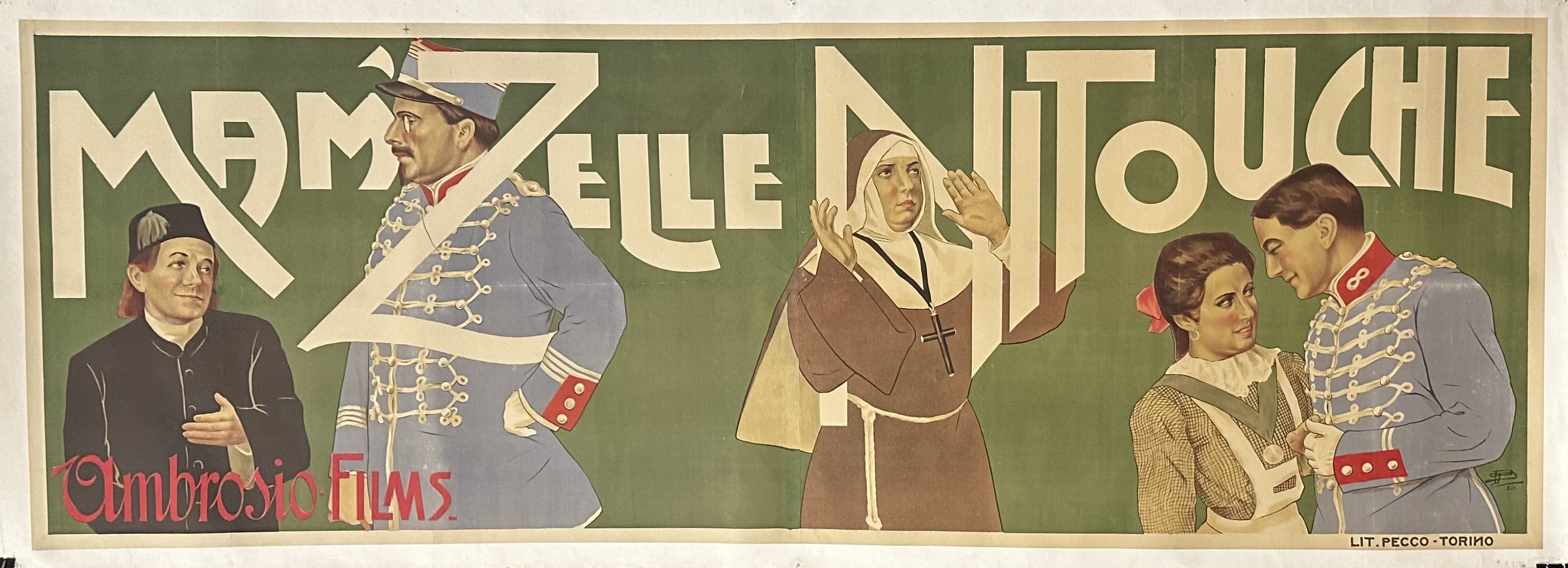 A vintage poster for the film "Mam'zelle Nitouche" featuring the casts from different acts.