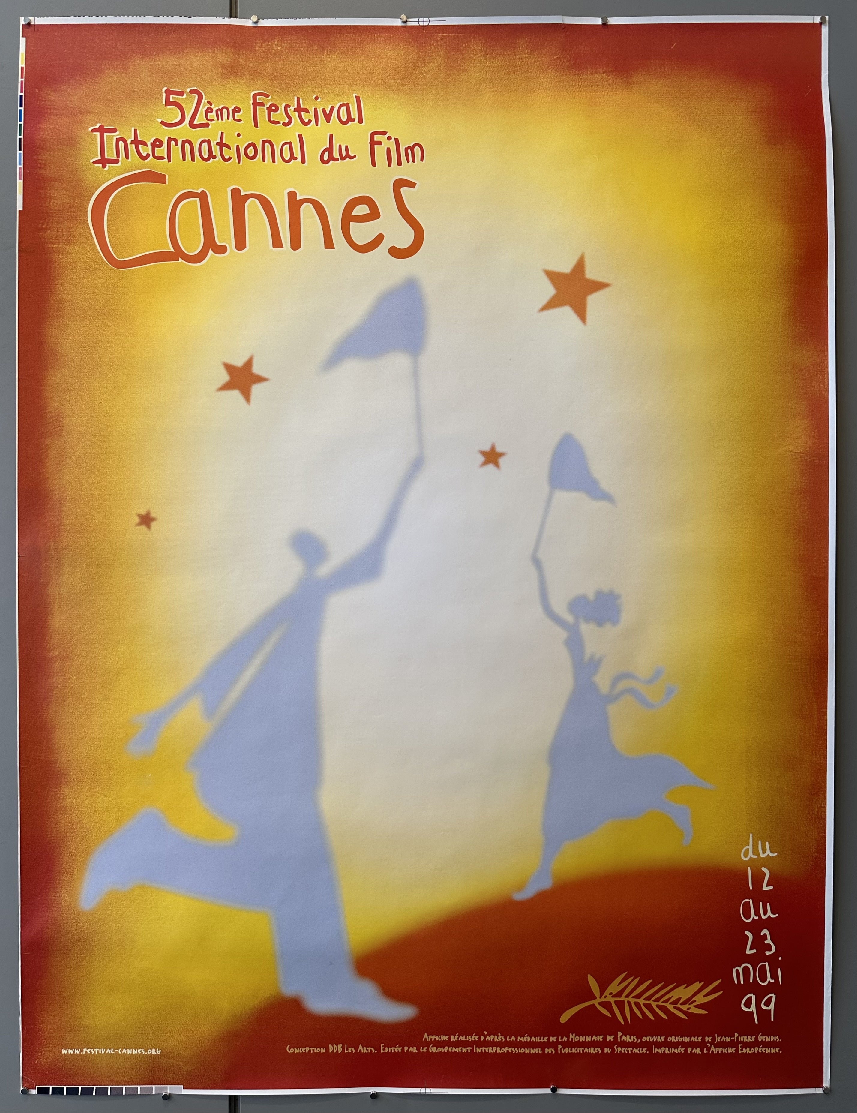 Orange ombre border into illustration of two grey figures using bug catchers for 52nd Cannes International Film Festival.