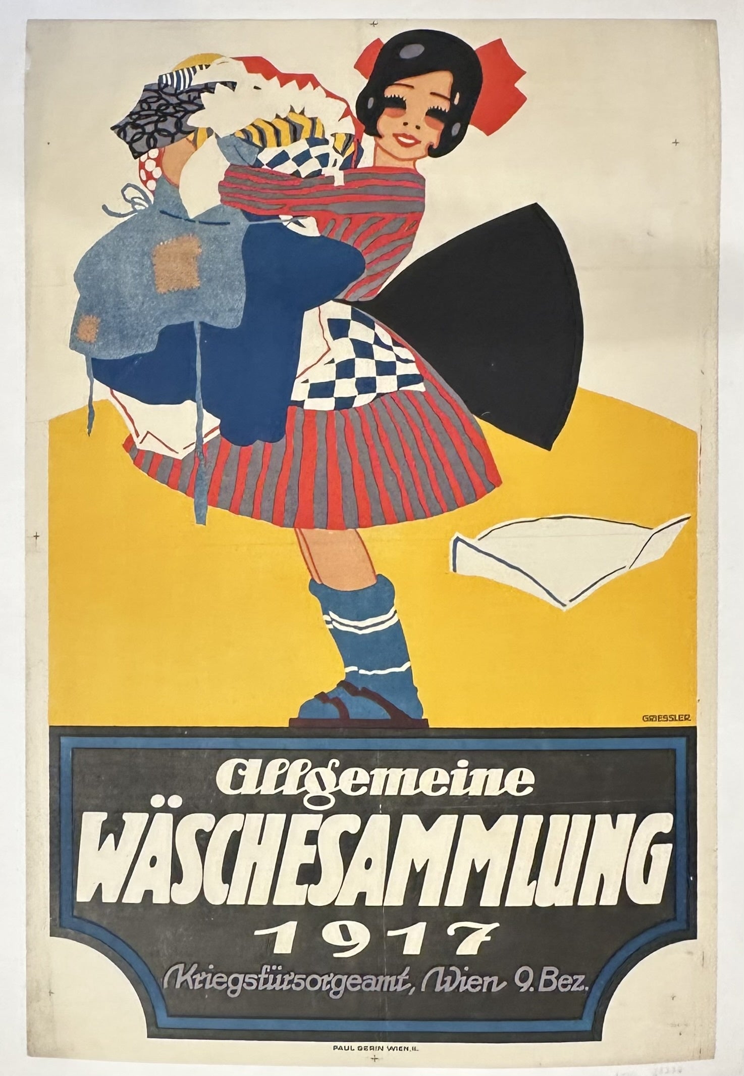 The poster is titled "Allgemeine Wäschesammlung 1917" (General Laundry Collection 1917) and was created by Franz Griessler.