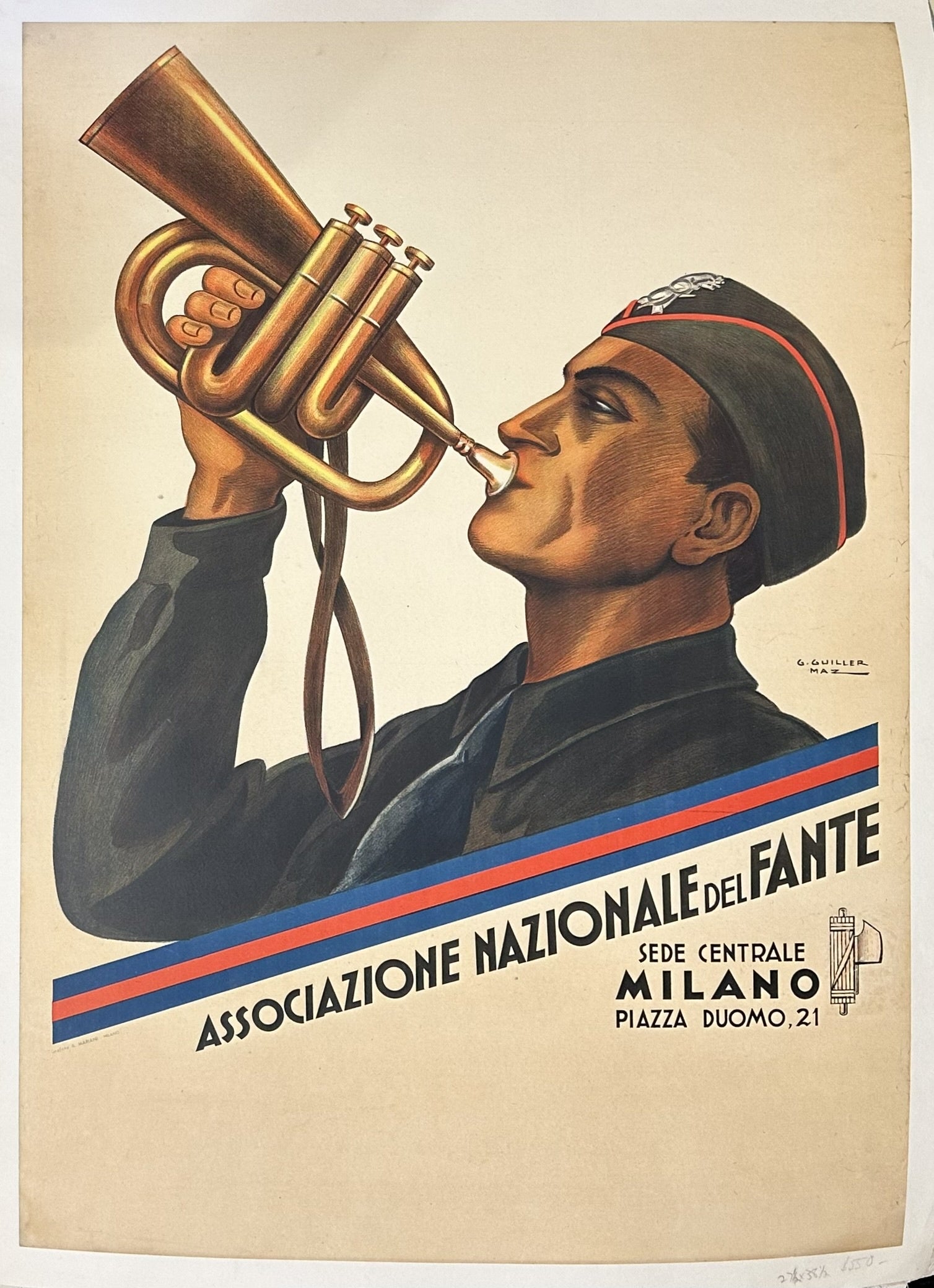 It served to promote the Associazione Nazionale del Fante, with its central headquarters located in Milan at Piazza Duomo, 21, as indicated on the poster.