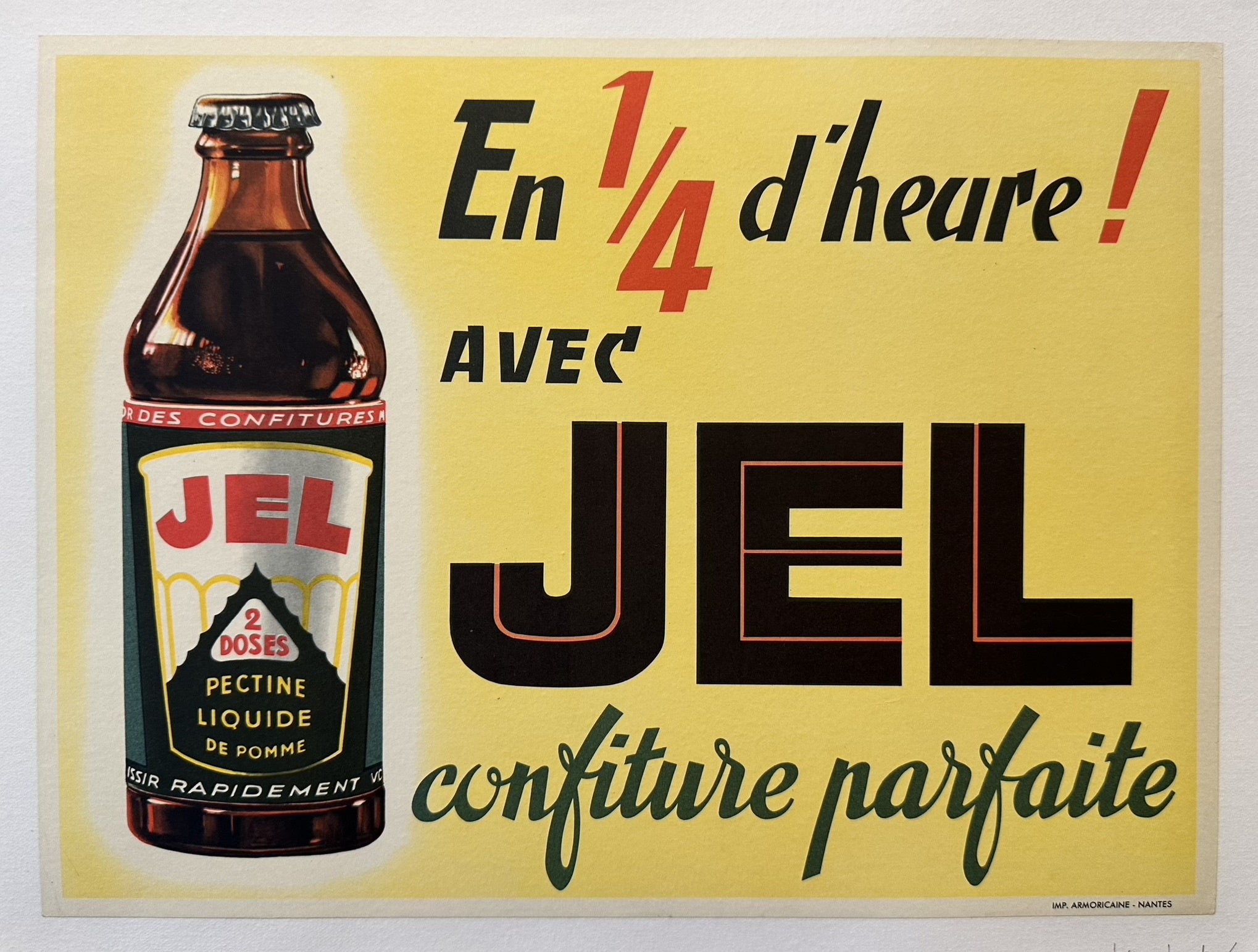 This poster is a vintage French advertisement for "JEL" pectin liquid, used for making jams