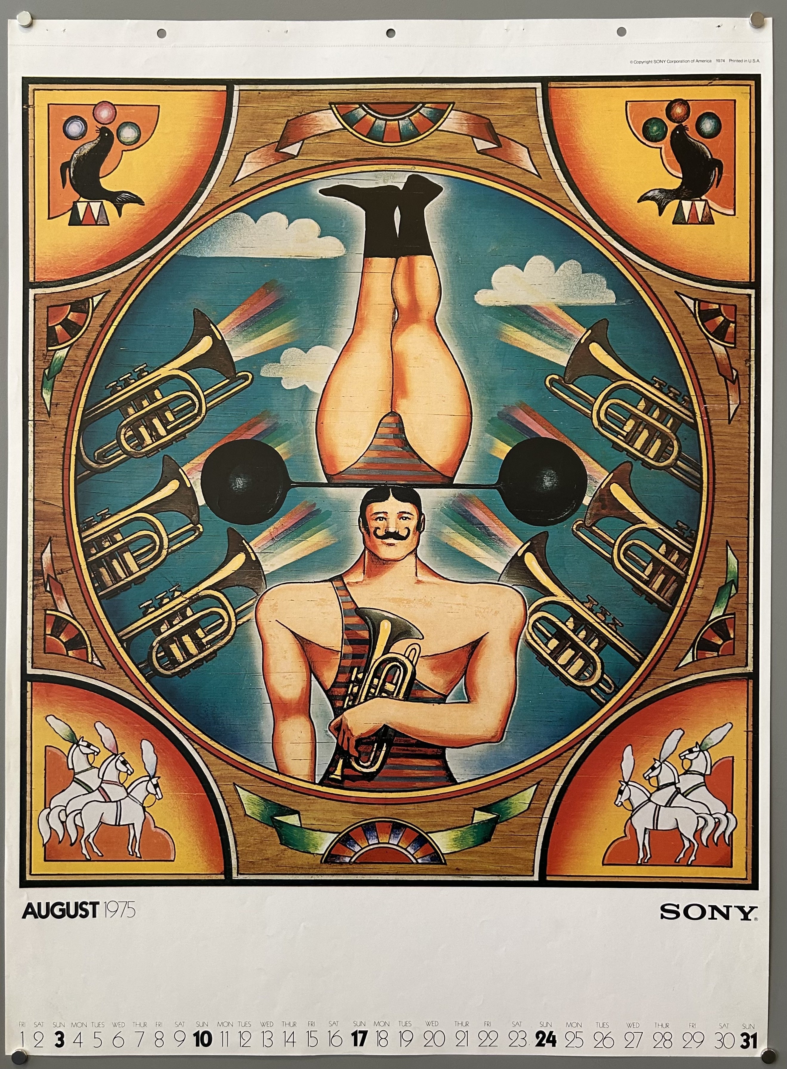 circus performer holds trombone