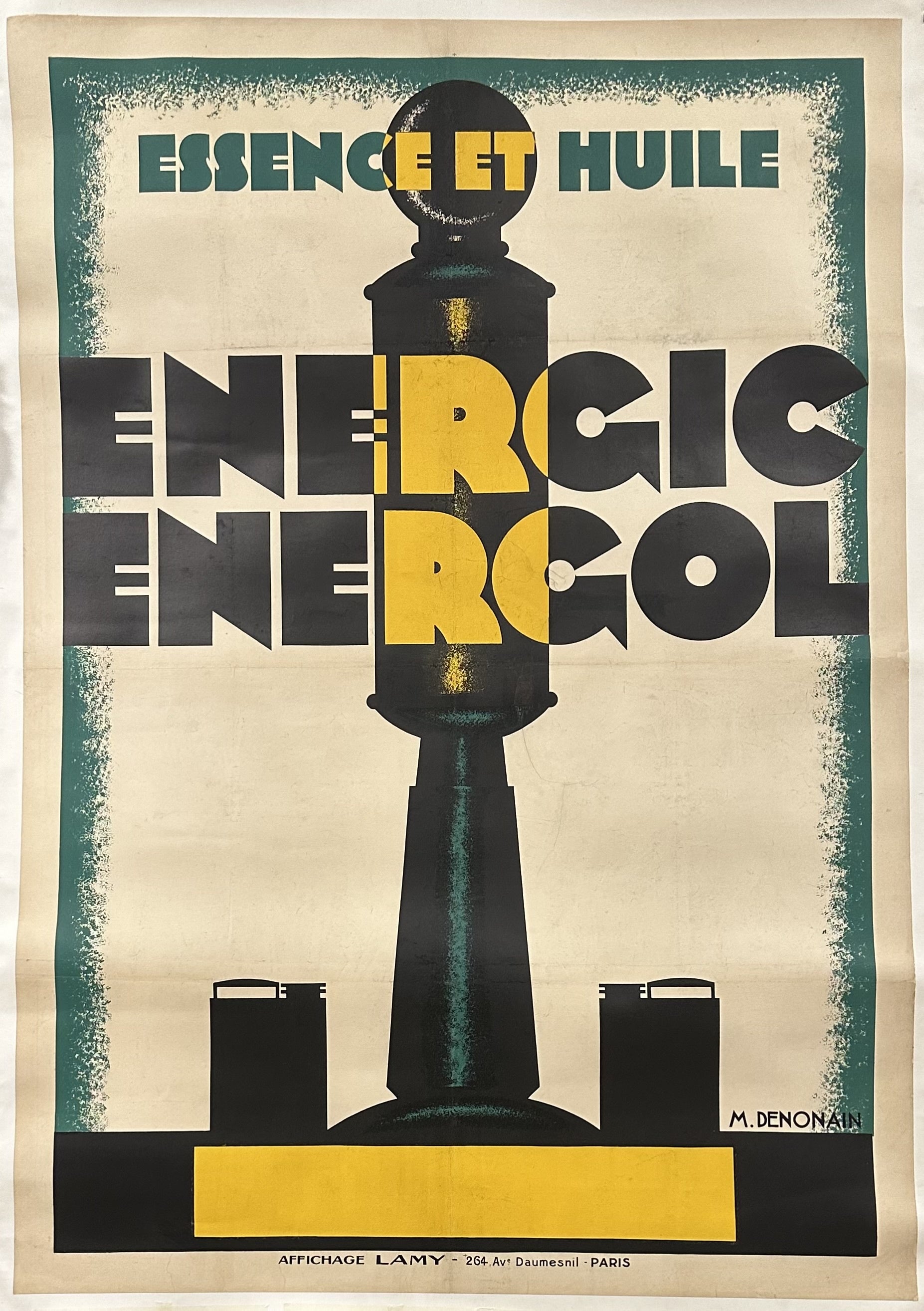 Oil and gas poster for Energic Energol with green border and black and yellow text.