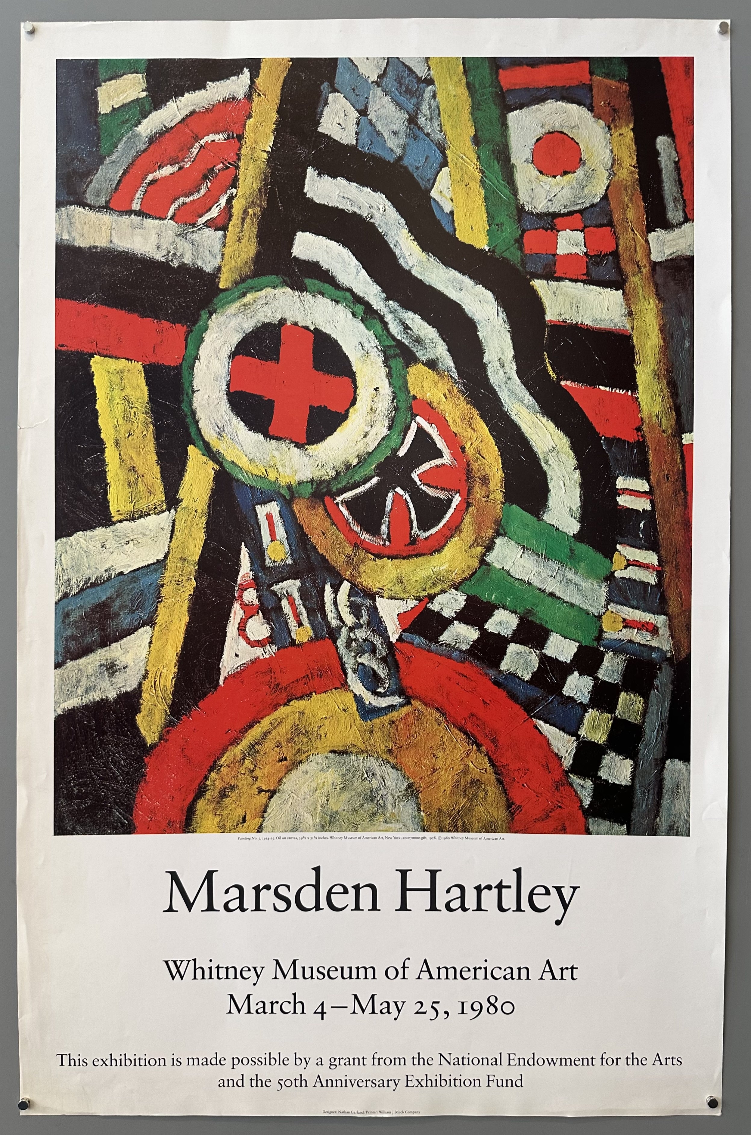 The poster advertises an exhibition titled "Marsden Hartley" at the Whitney Museum of American Art, with the dates "March 4 - May 25, 1980" clearly printed on it. This indicates the year the exhibition took place and, consequently, the year the poster was produced for that event.