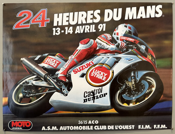 Affiche Originale 24 Heures Du Mans Moto 1991 - ACO - 54x40 Cm