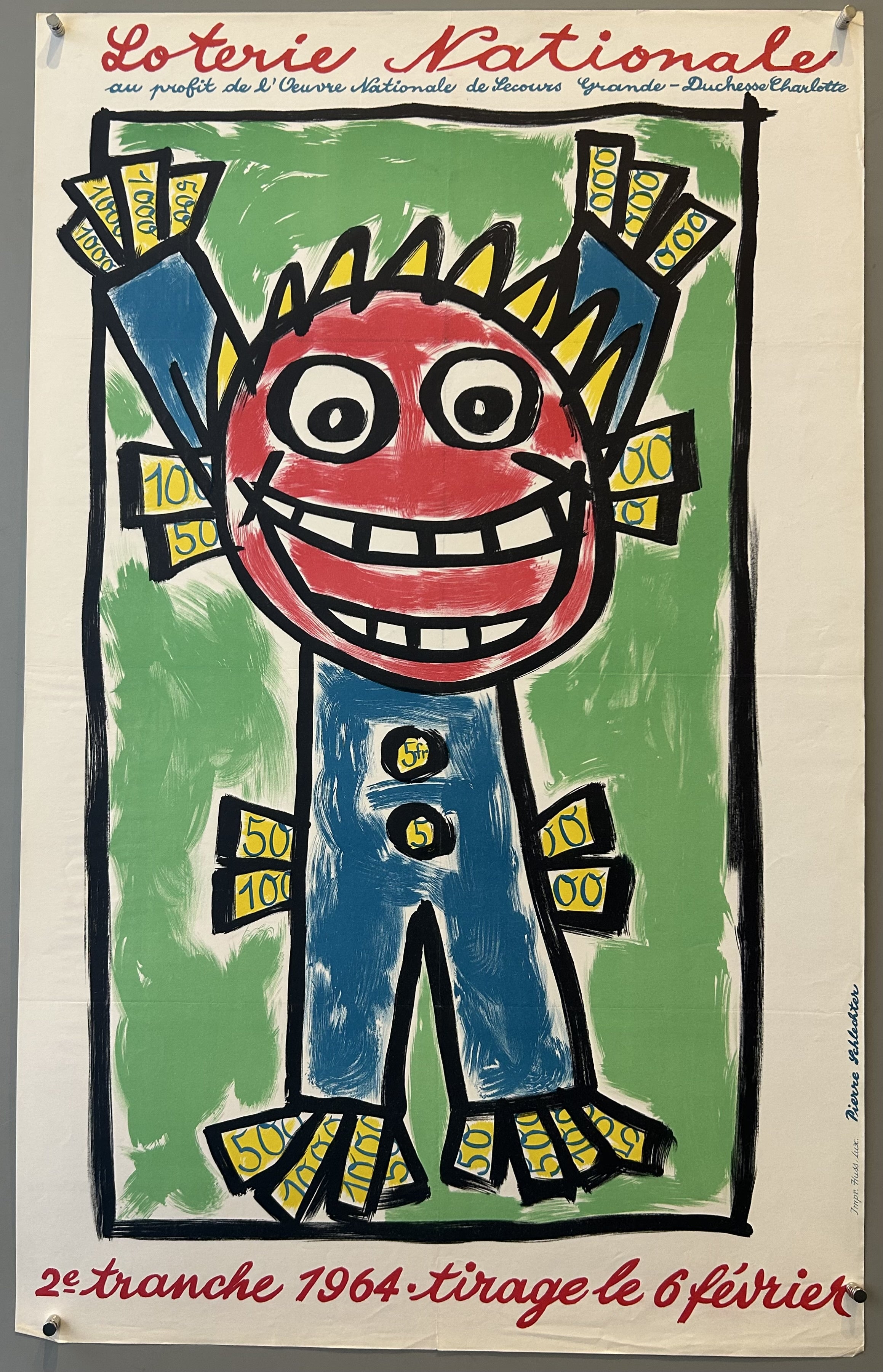 Cartton expressive kid promotin the Luxembourgish National Lottery, benefiting the National Relief Work of Grand Duchess Charlotte