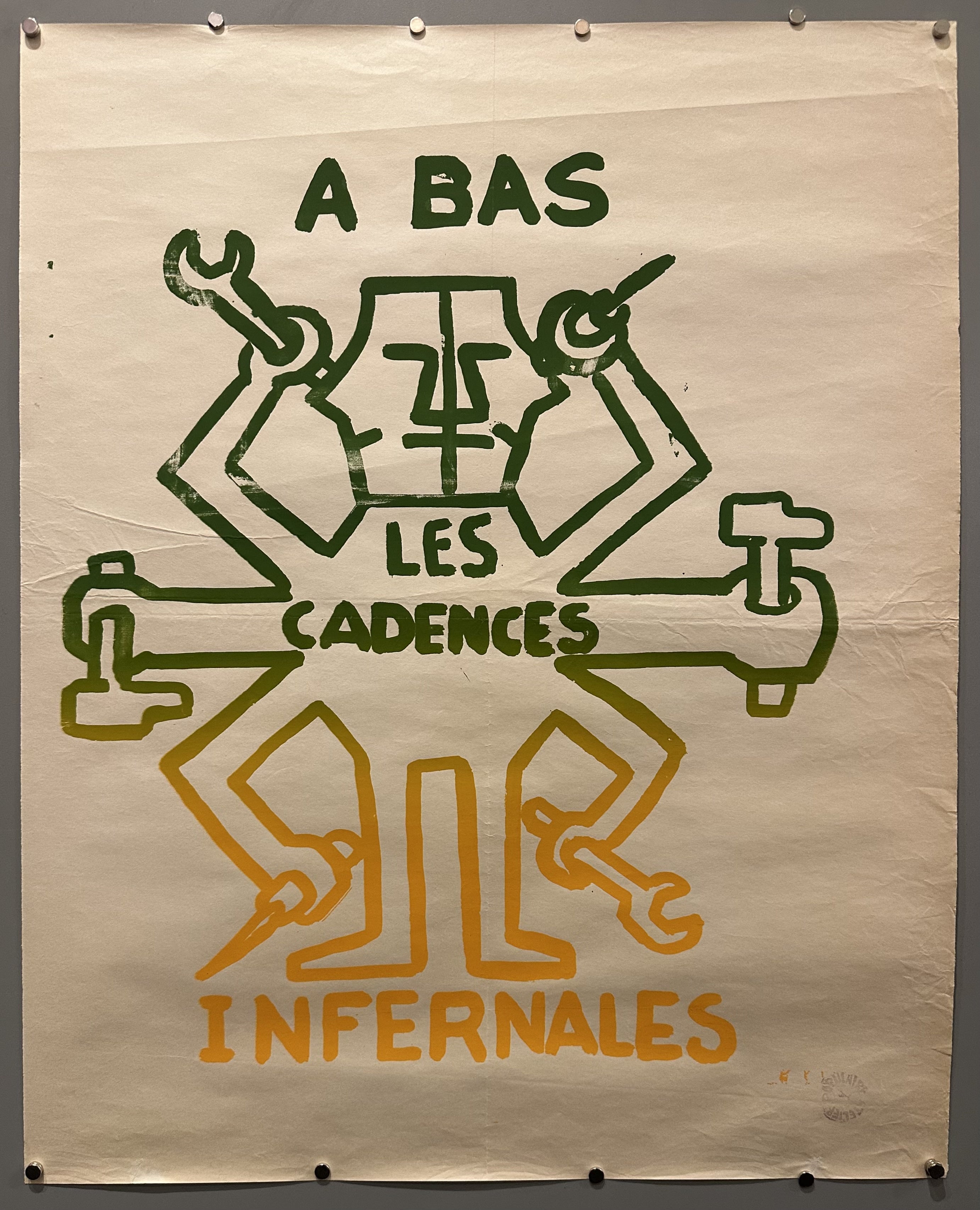 A robot with many arms holds various tools in this May 68 poster promoting a workers' rebellion.