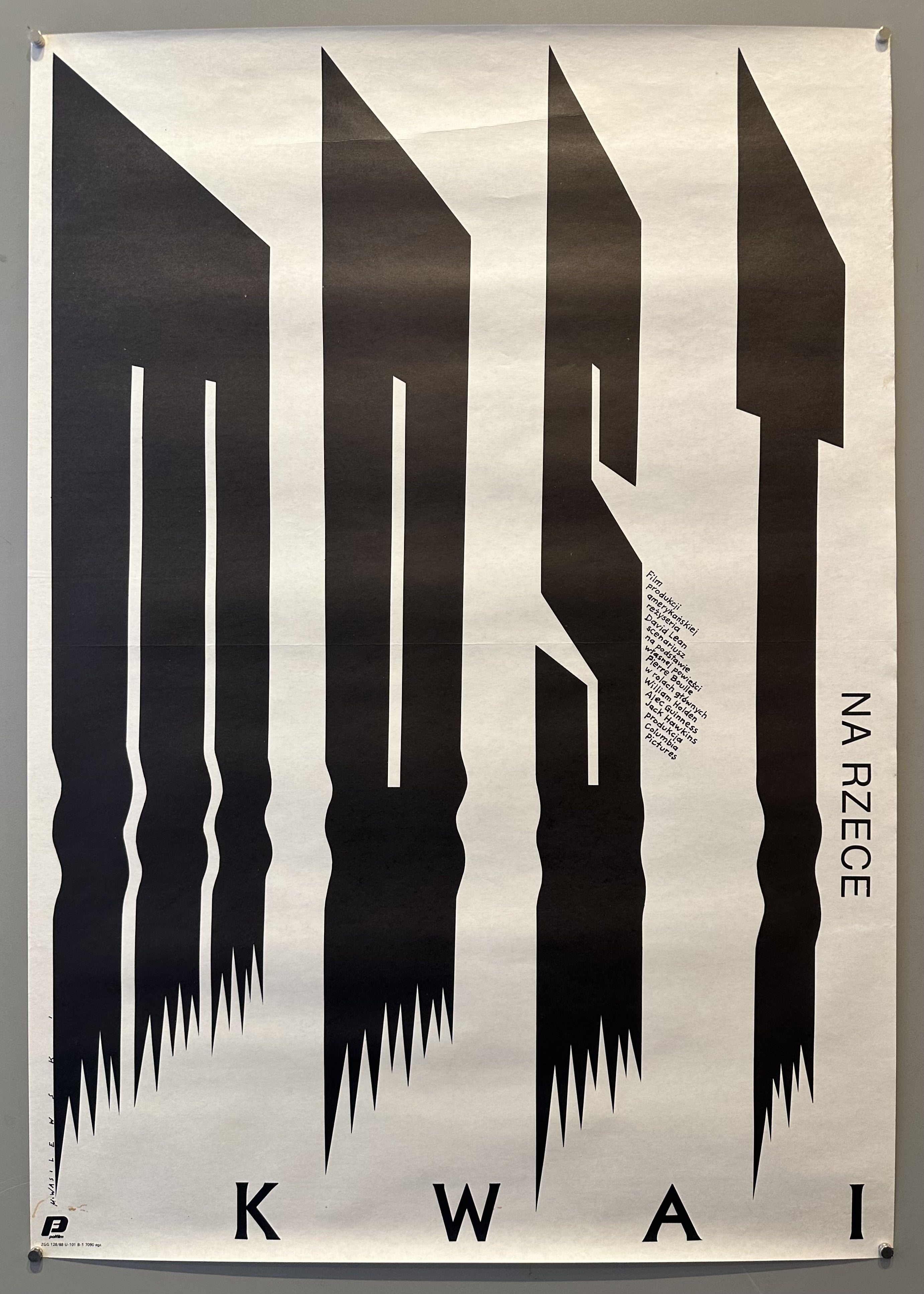Black and white Polish poster with the Black words 'MOST' in the middle. Beside the letter S is