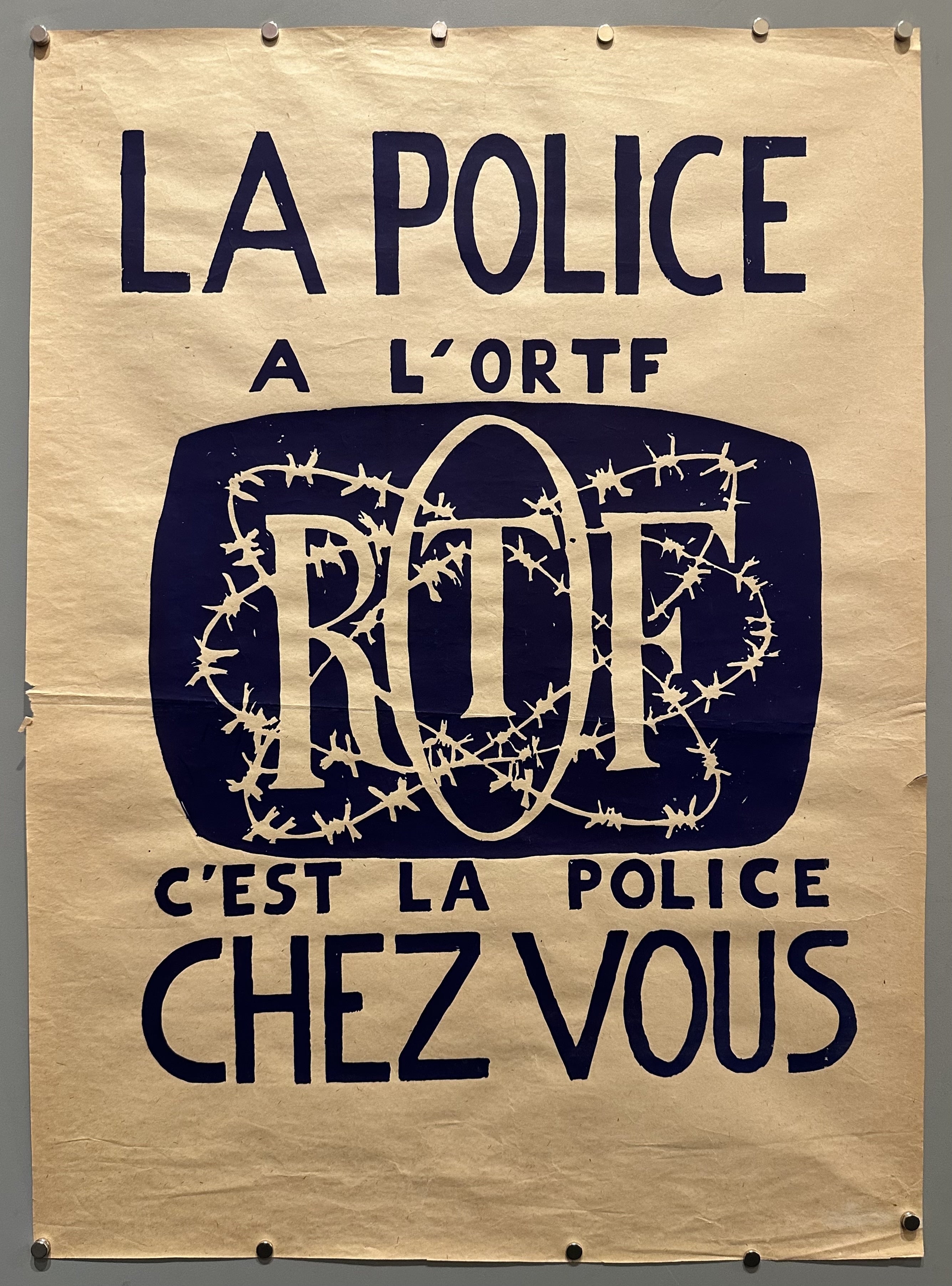 Dark blue text with ORTF logo in the middle in May 68 propaganda poster.